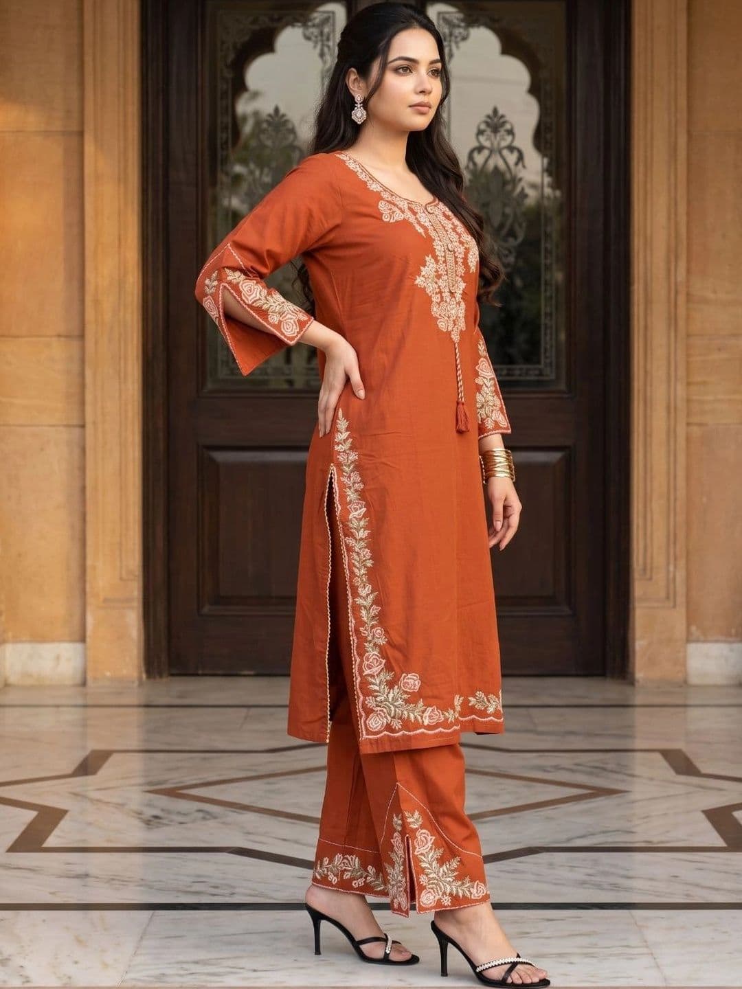 Varun Handicraft Women Regular Thread Work Pure Cotton Kurta with Palazzos & With Dupatta thumbnail 6