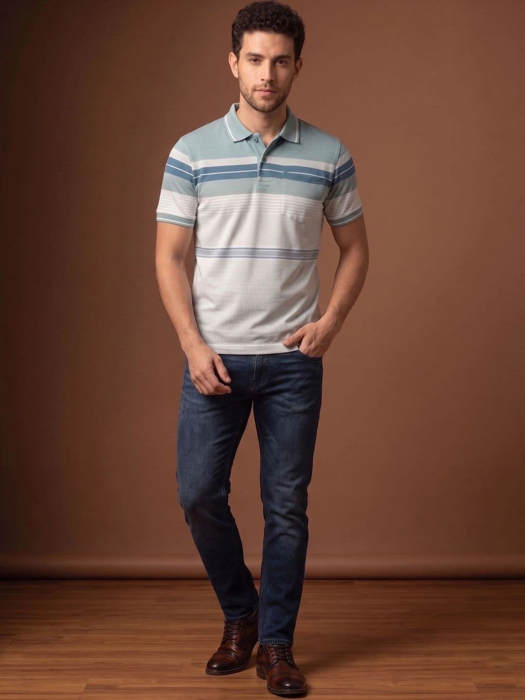 Roadster Men Striped Polo Collar Pockets T-shirt thumbnail 6