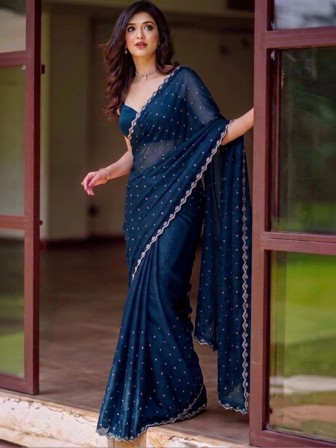 BHOJAL CREATION Embellished Beads and Stones Silk Blend Heavy Work Saree - view 1