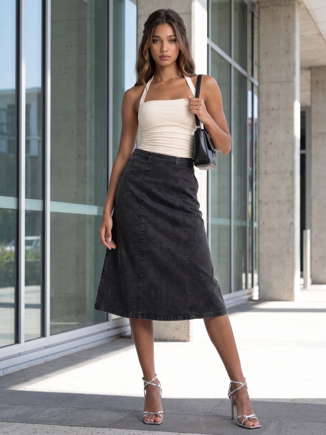 glitchez Women Washed Midi A-Line Skirt thumbnail 3