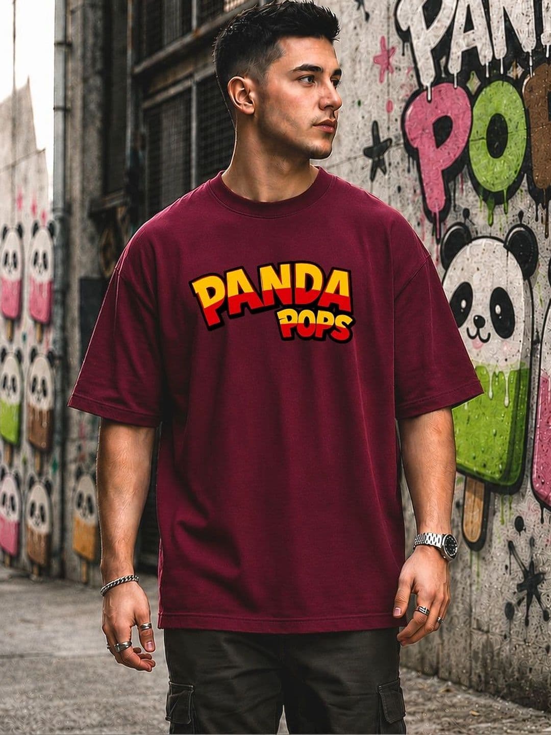PANDA POPS Men Printed Drop-Shoulder Sleeves T-shirt - view 1