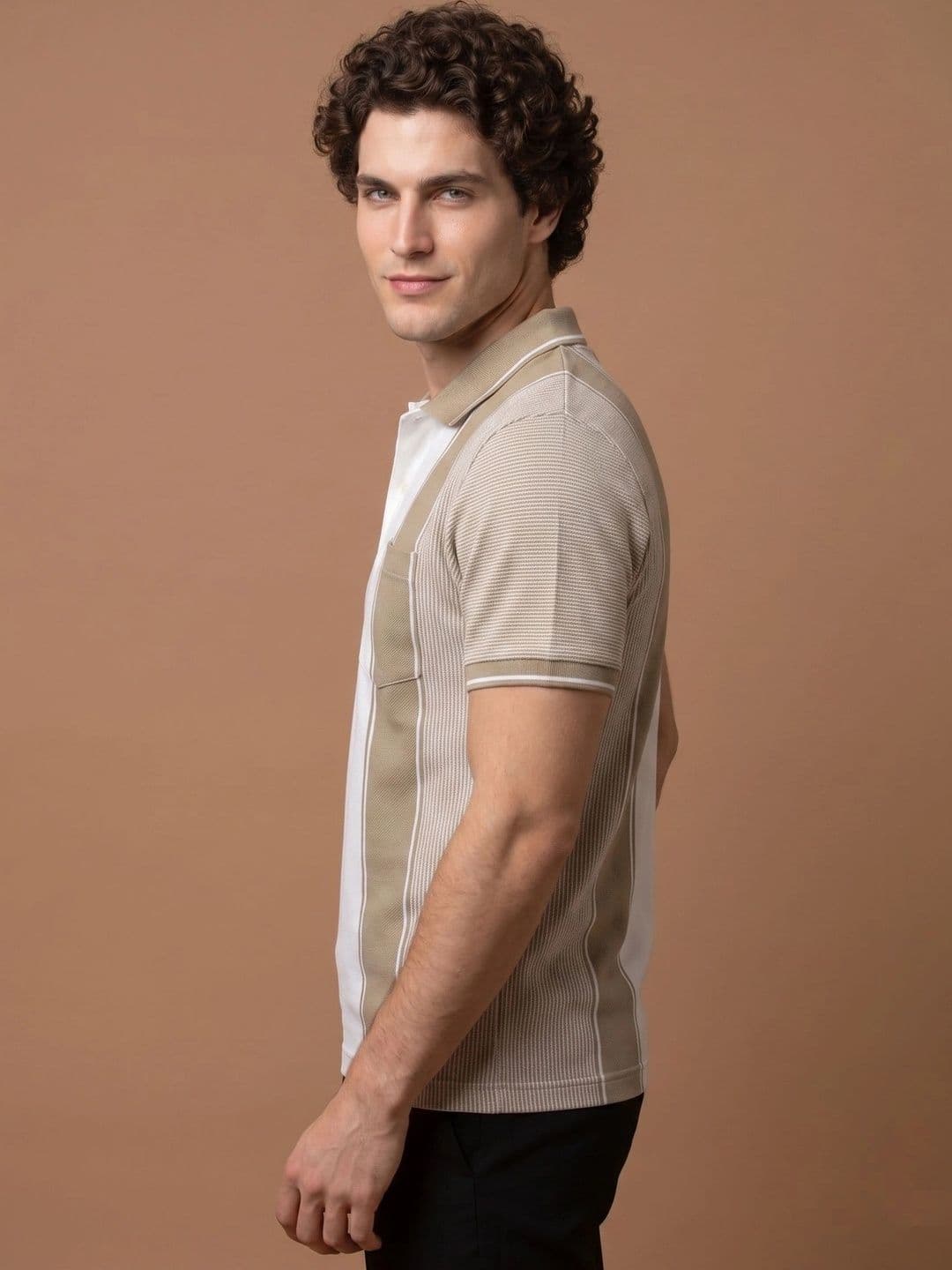 Roadster Men Striped Polo Collar Monochrome Pockets T-shirt thumbnail 5