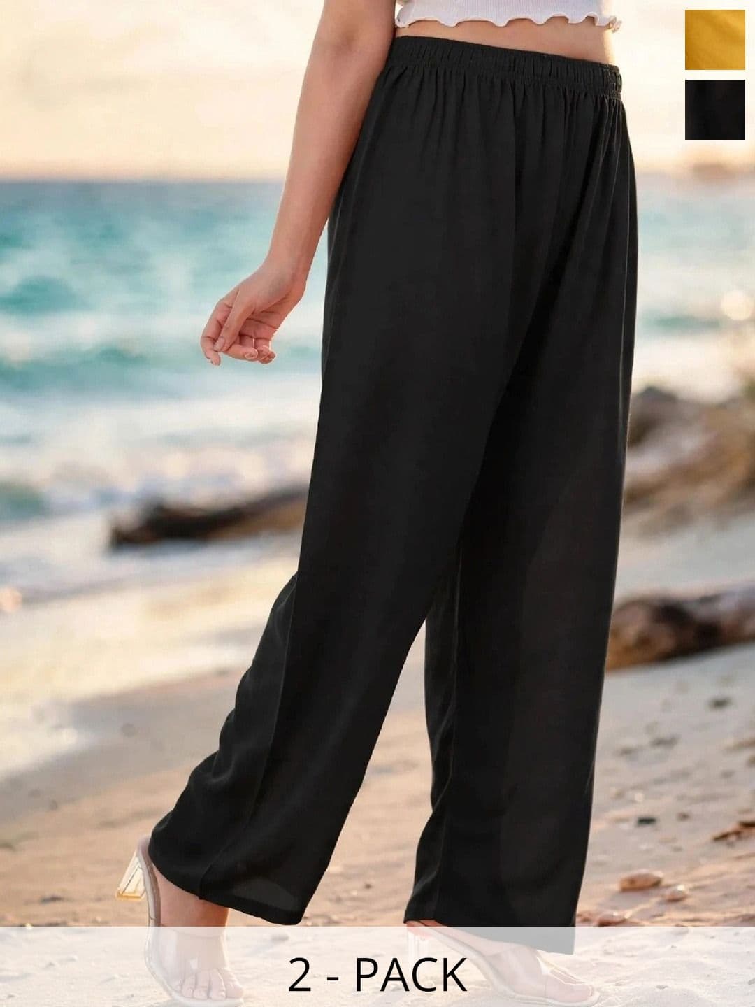 MICHAEL KOVLIN Women Pack of 2 Comfortable Trending Wide Leg Luxe Flared Palazzo - view 1