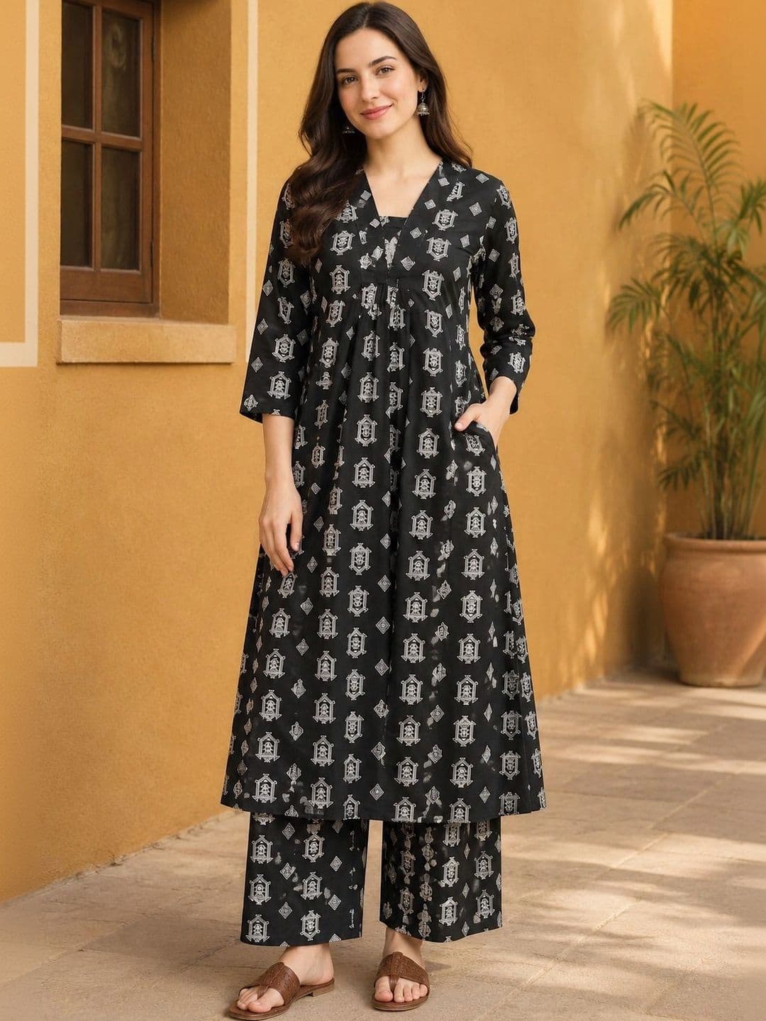 EVANORA Women Ethnic Motifs Printed Empire Kurta with Palazzos - view 1