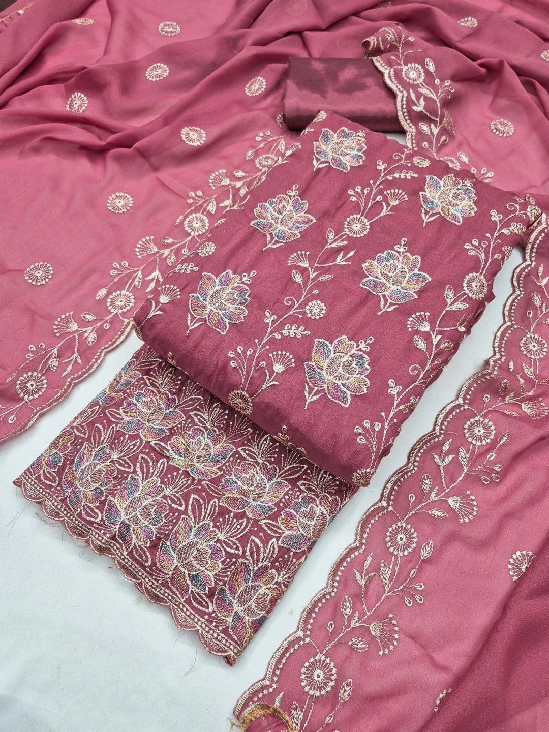 KALINI Embroidered Silk Georgette Semi-Stitched Dress Material thumbnail 3