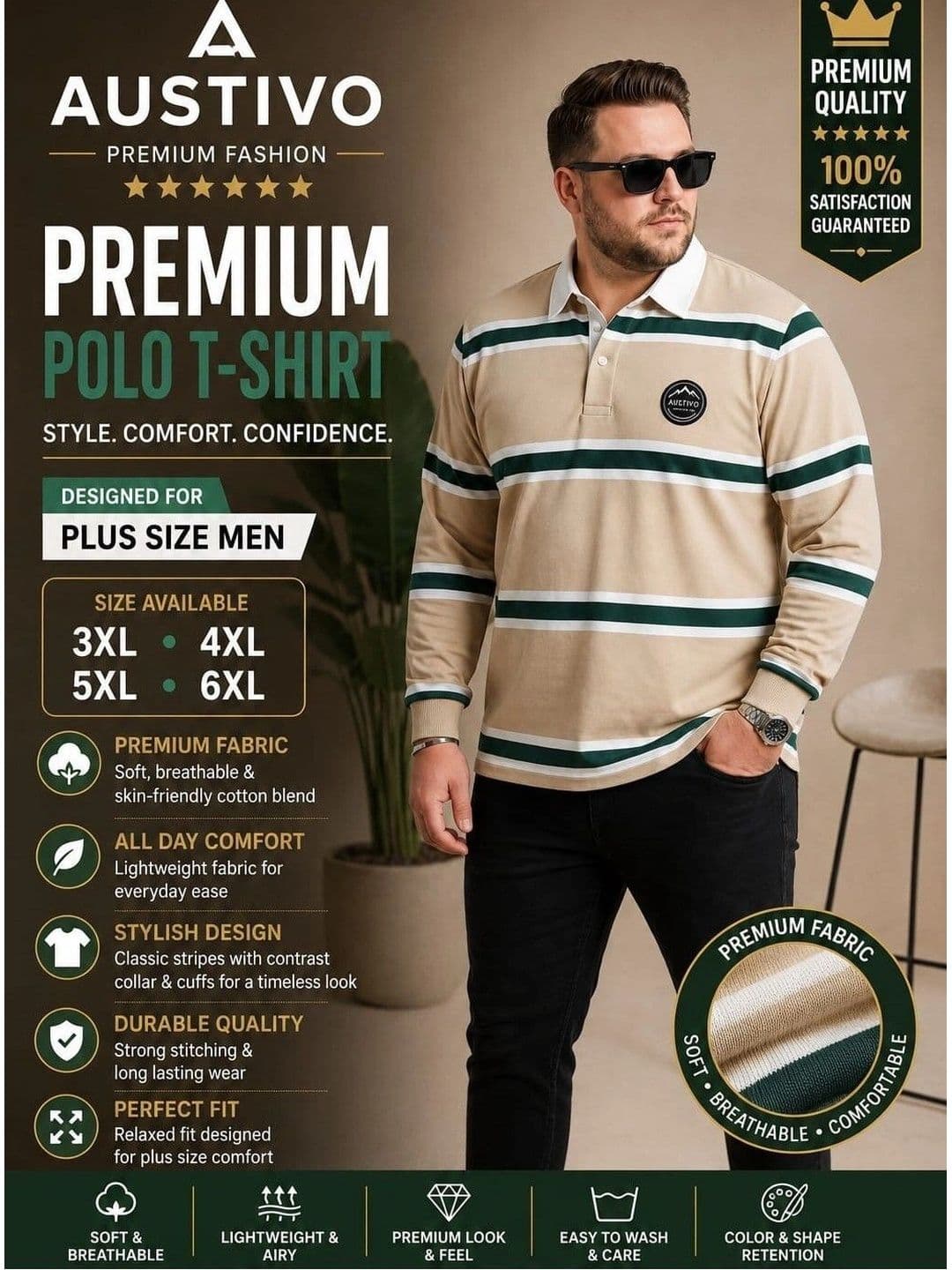 AUSTIVO Men Striped Polo Collar T-shirt thumbnail 4