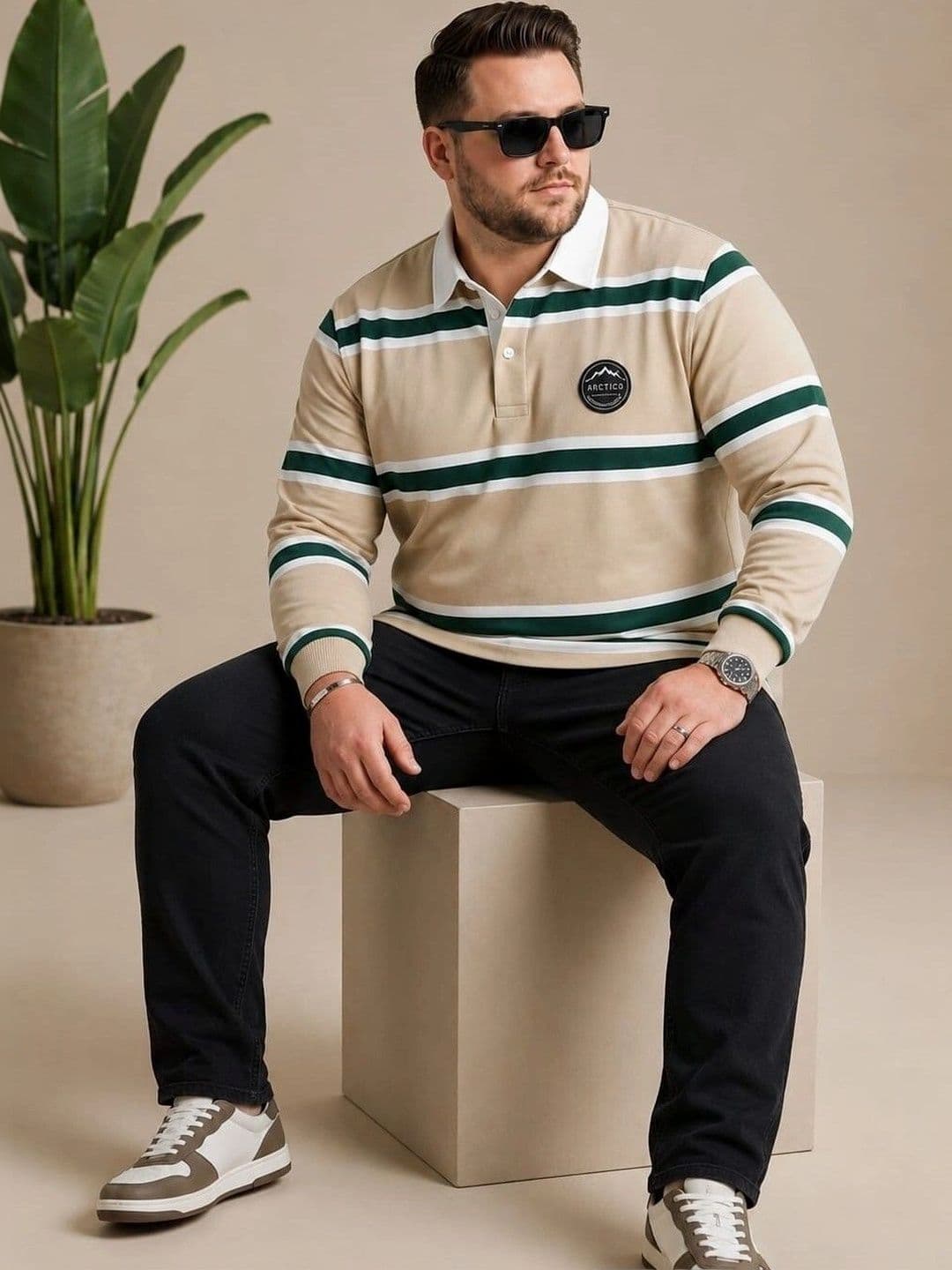 AUSTIVO Men Striped Polo Collar T-shirt thumbnail 3