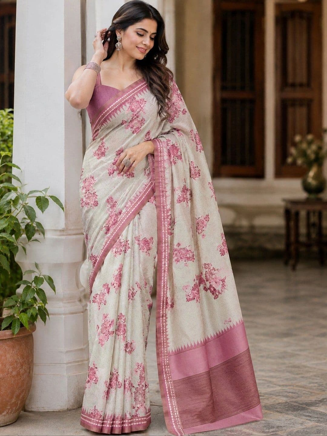 NARIVESH TRENDS Floral Art Silk Saree - view 1