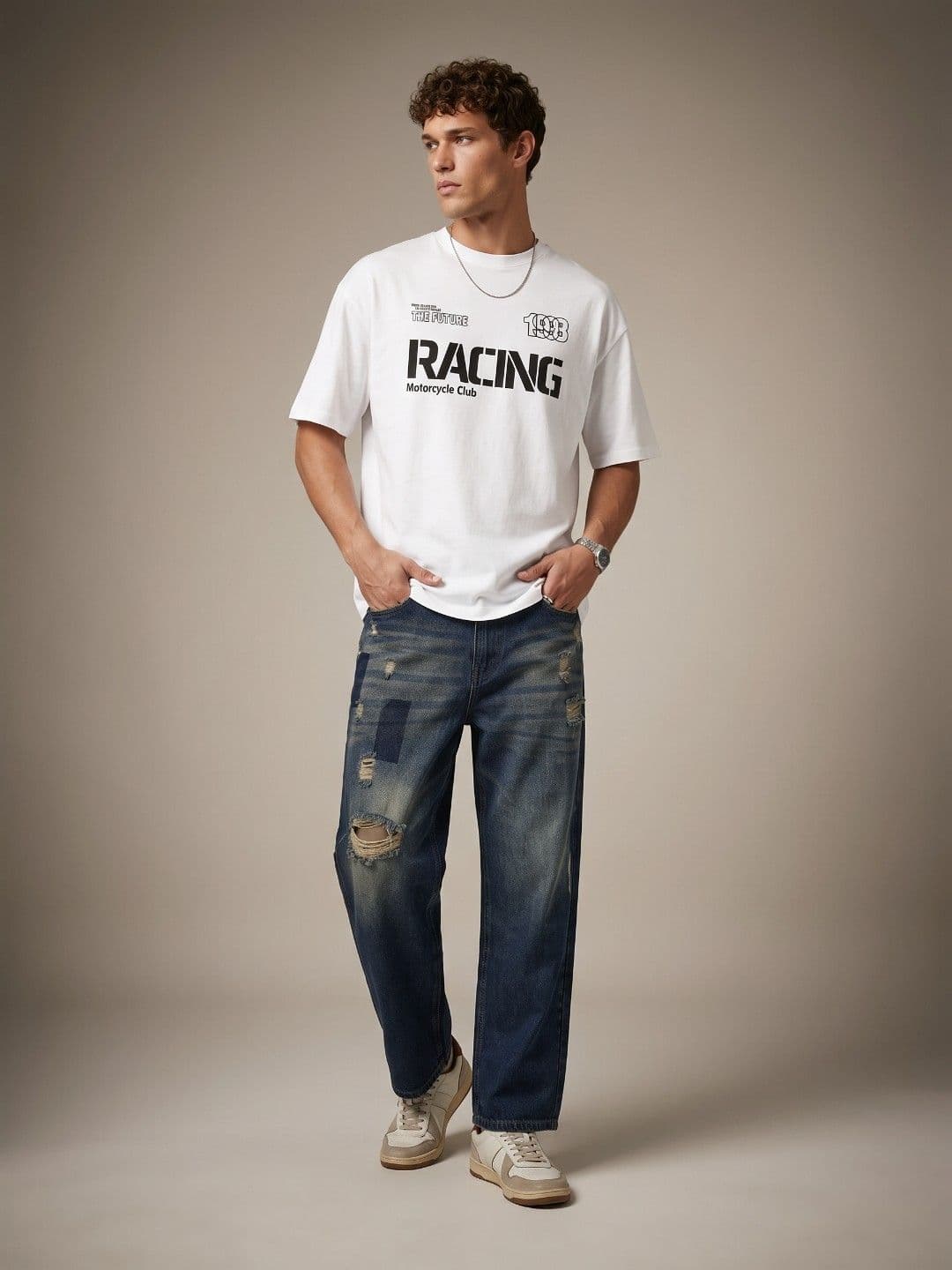 glitchez Men Barrel Fit Highly Distressed Light Fade Stretchable Jeans thumbnail 3