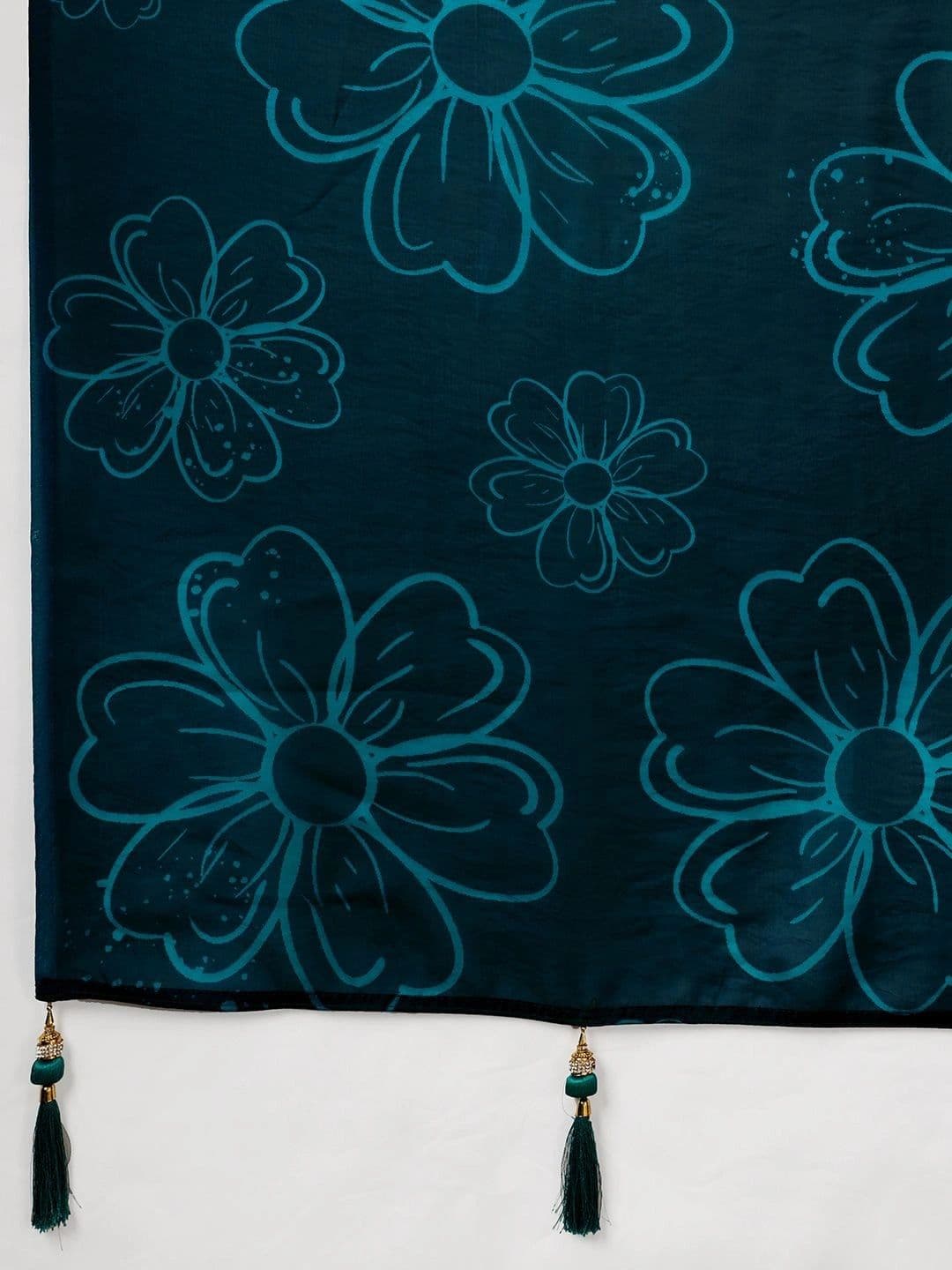 Anouk Floral Satin Designer Saree thumbnail 2