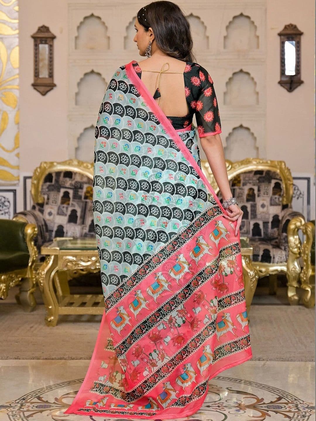 KALINI Floral Pure Georgette Saree thumbnail 2