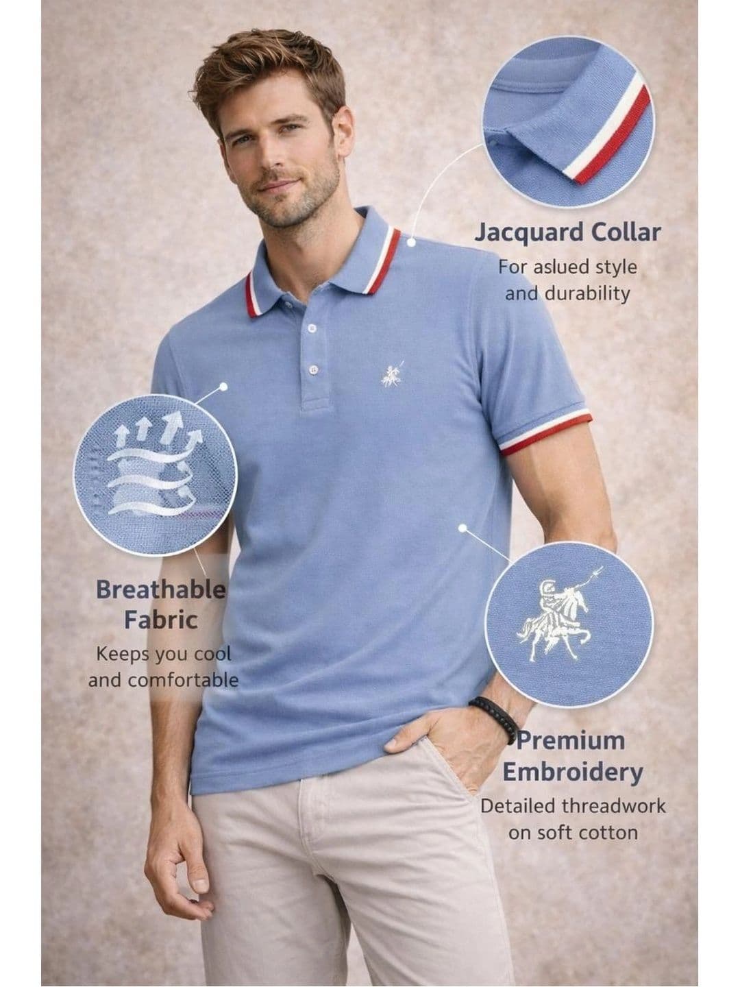 Here & Now X Raves Men Brand Logo Polo Collar T-shirt thumbnail 3