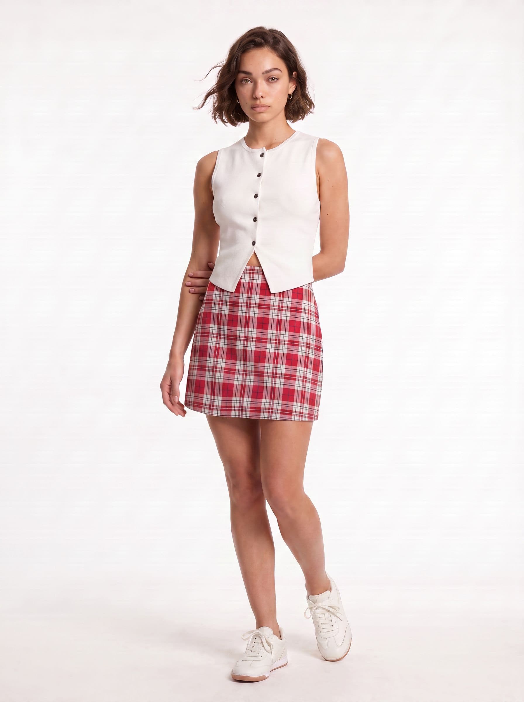 MONKI Checked Mini A-Line Skirt thumbnail 3