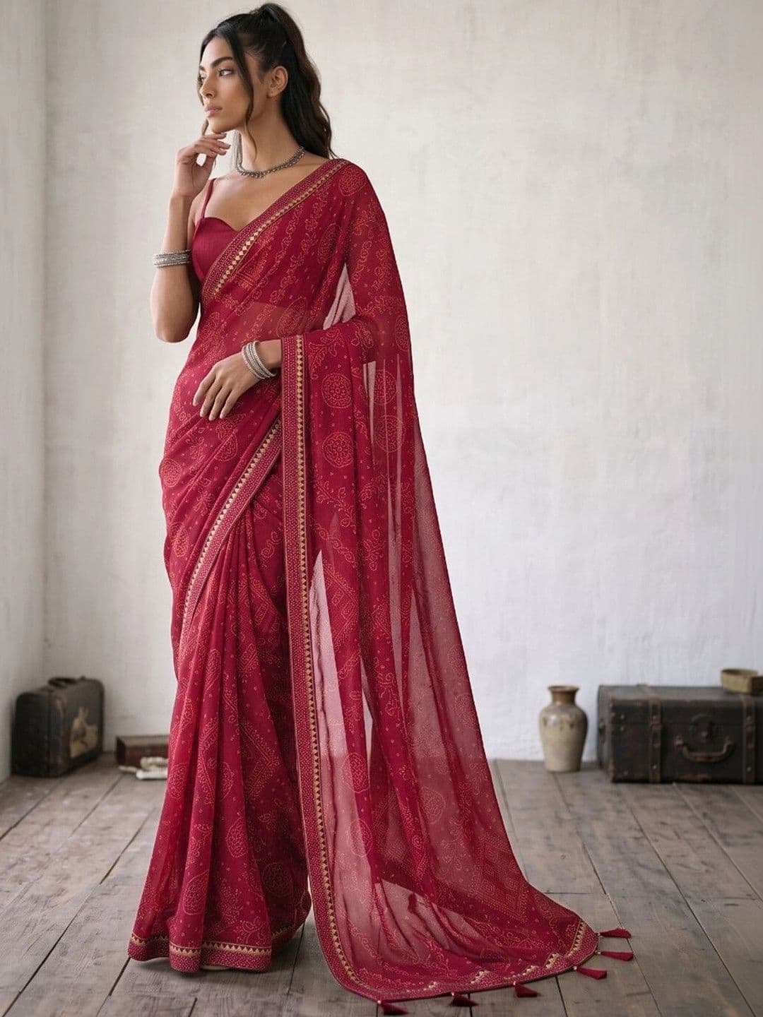 SAARA Bandhani Pure Georgette Saree - view 1