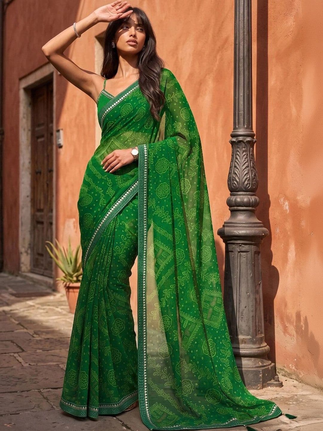 SAARA Bandhani Pure Georgette Saree - view 1