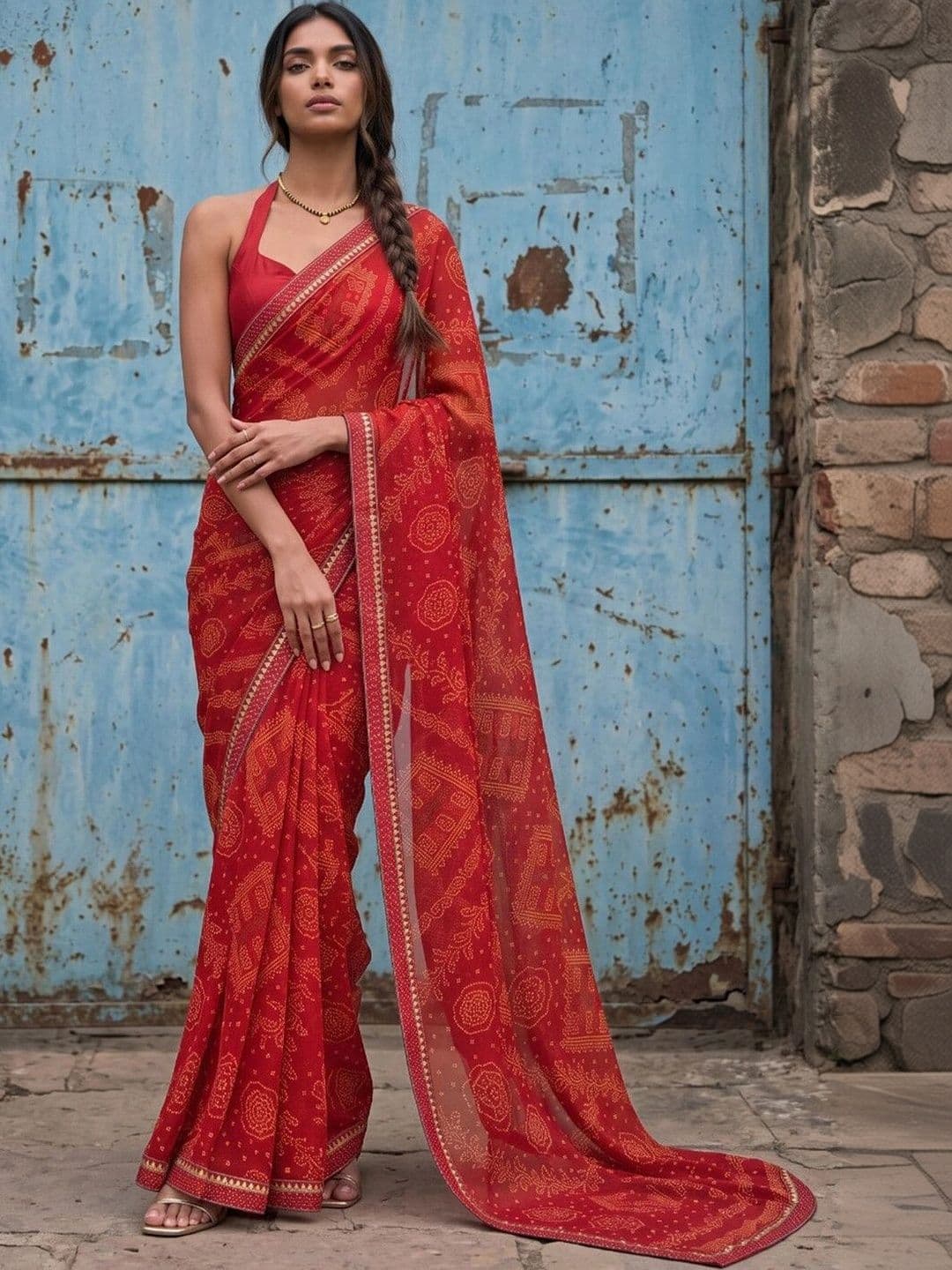 SAARA Bandhani Pure Georgette Saree - view 1