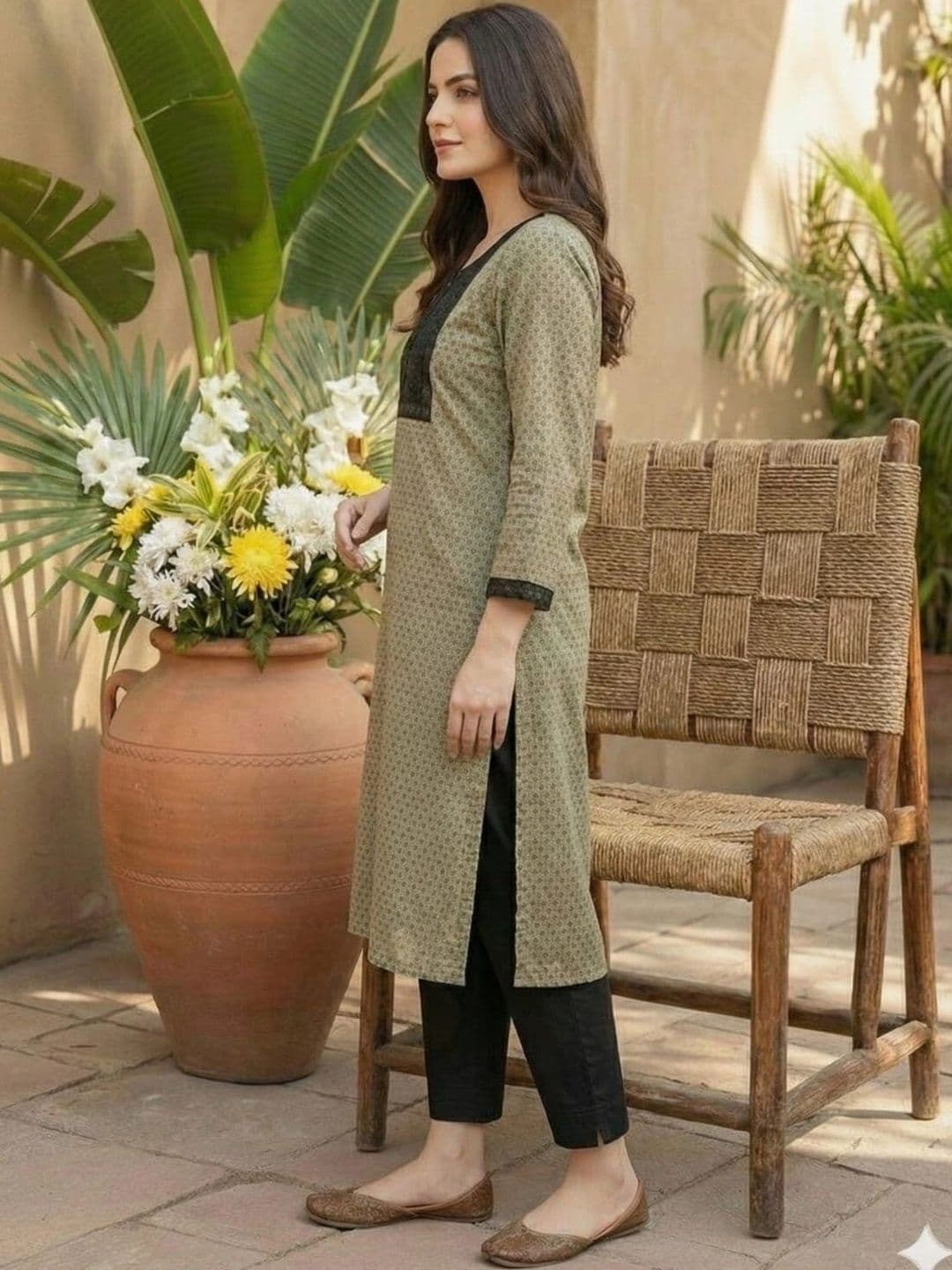 Sypher Boutique Women Ethnic Motifs Printed Regular Thread Work Pure Cotton Kurta with Trousers & With thumbnail 5
