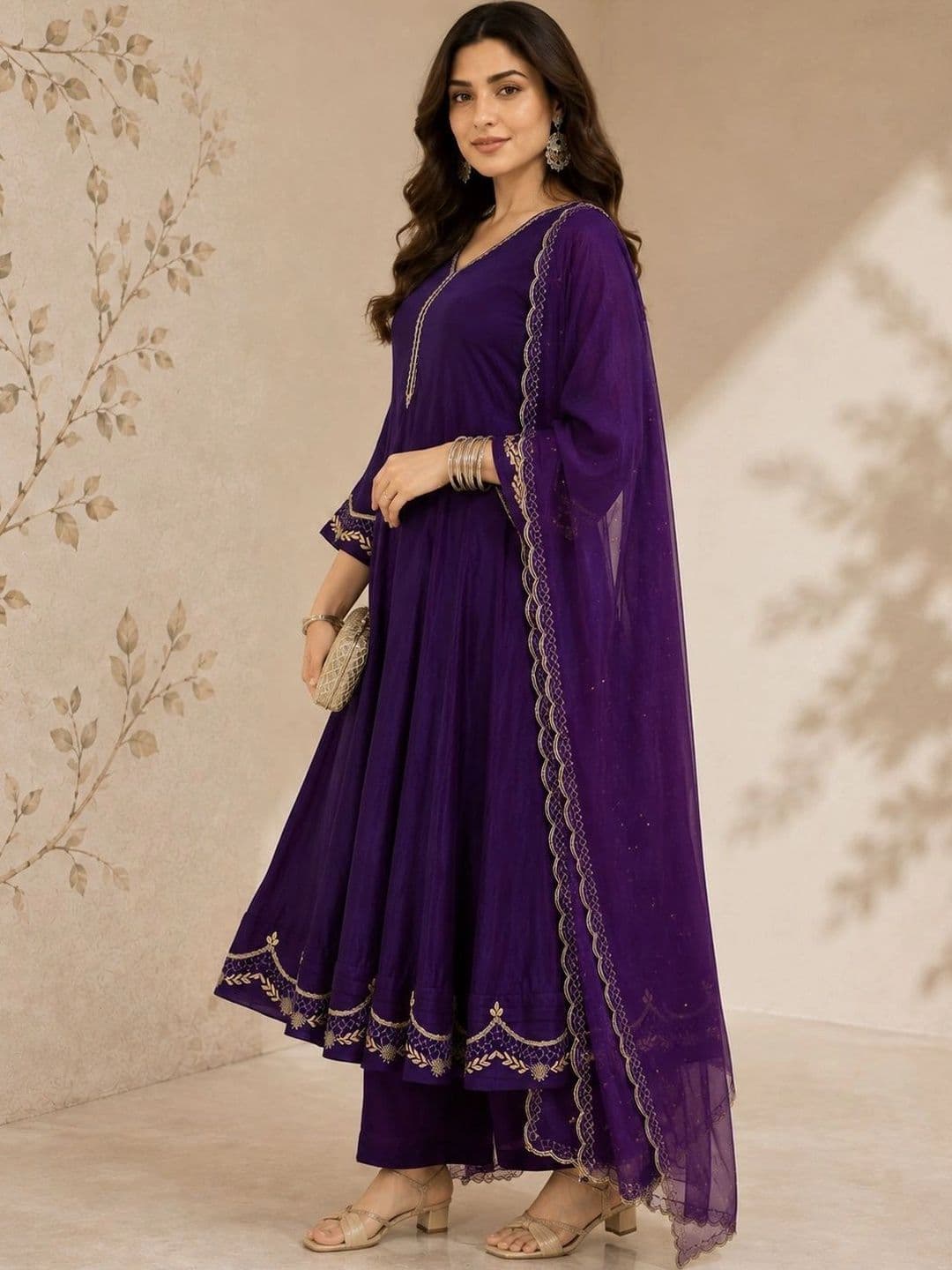 Sangria Women Ethnic Motifs Embroidered Regular Kurta with Trousers & With Dupatta thumbnail 5