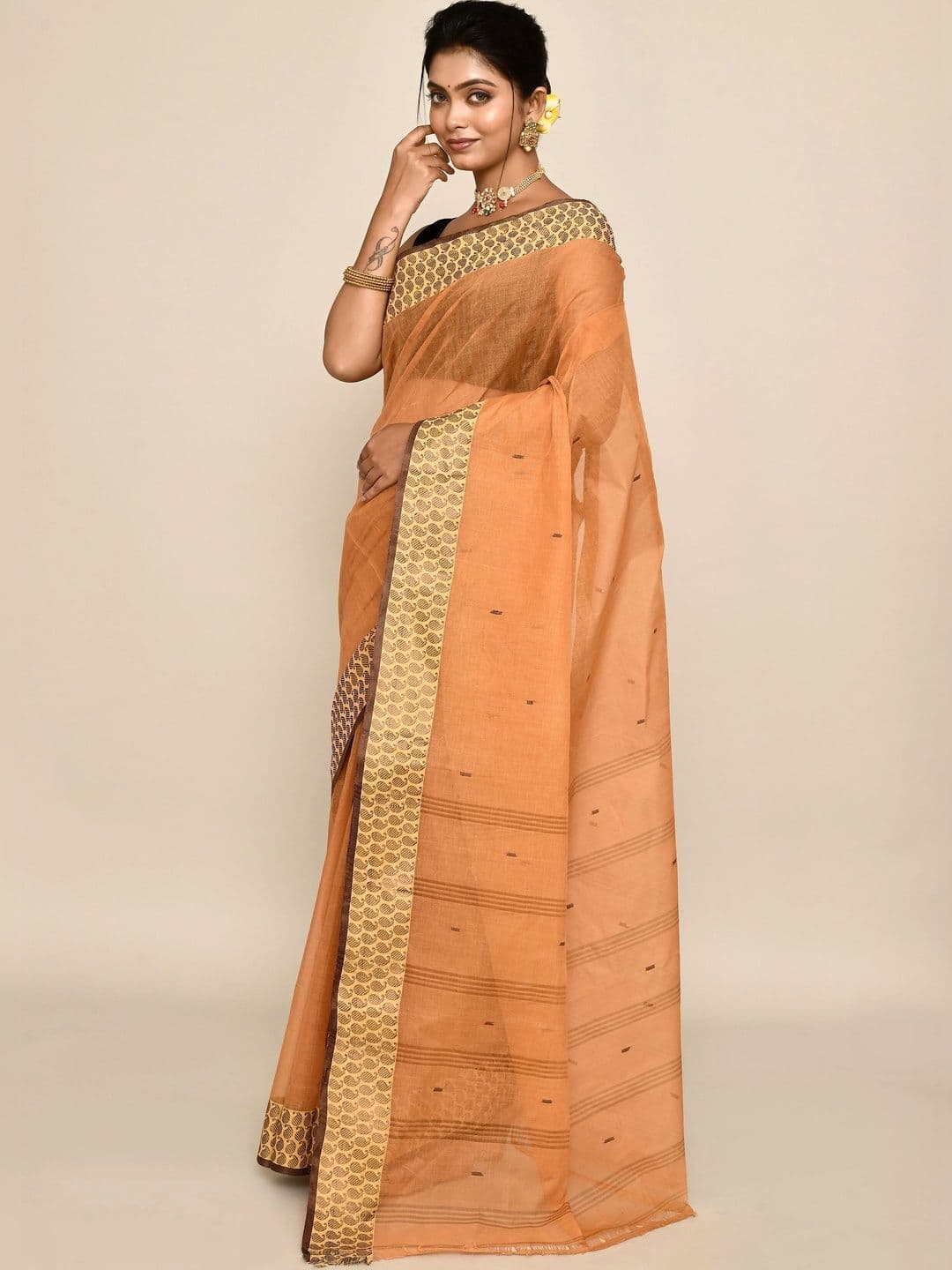 TANTSHREE Striped Pure Cotton Saree thumbnail 4