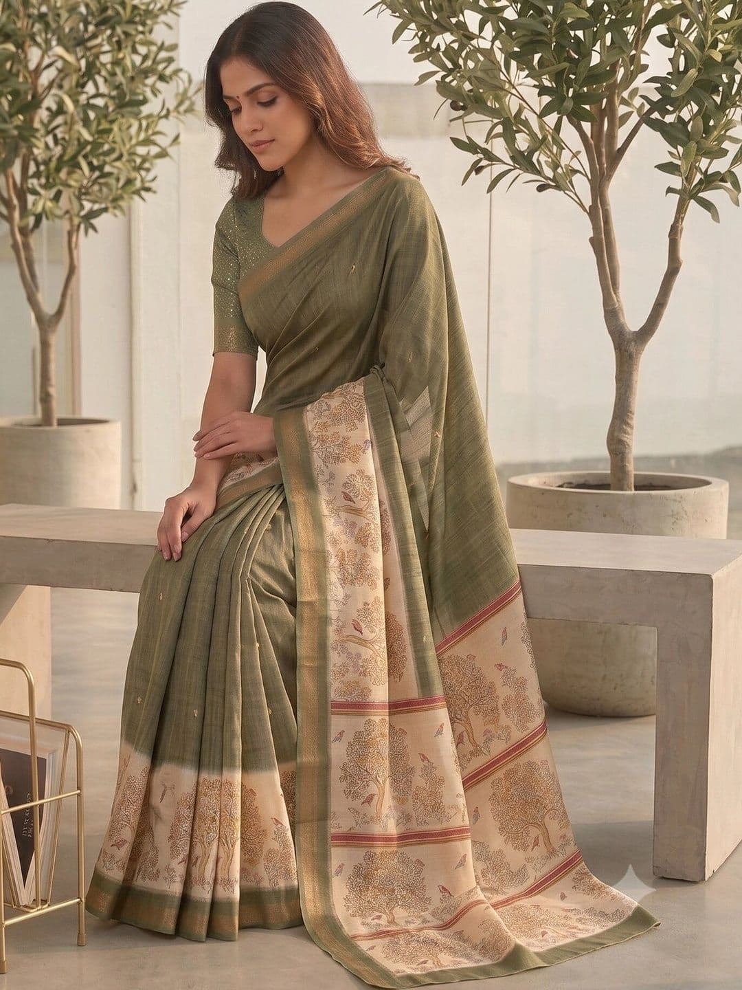 NARIVESH TRENDS Kalamkari Art Silk Saree thumbnail 2