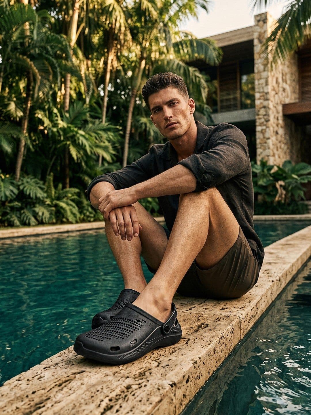 HRX by Hrithik Roshan Men Black Self Design Rubber Clogs thumbnail 3