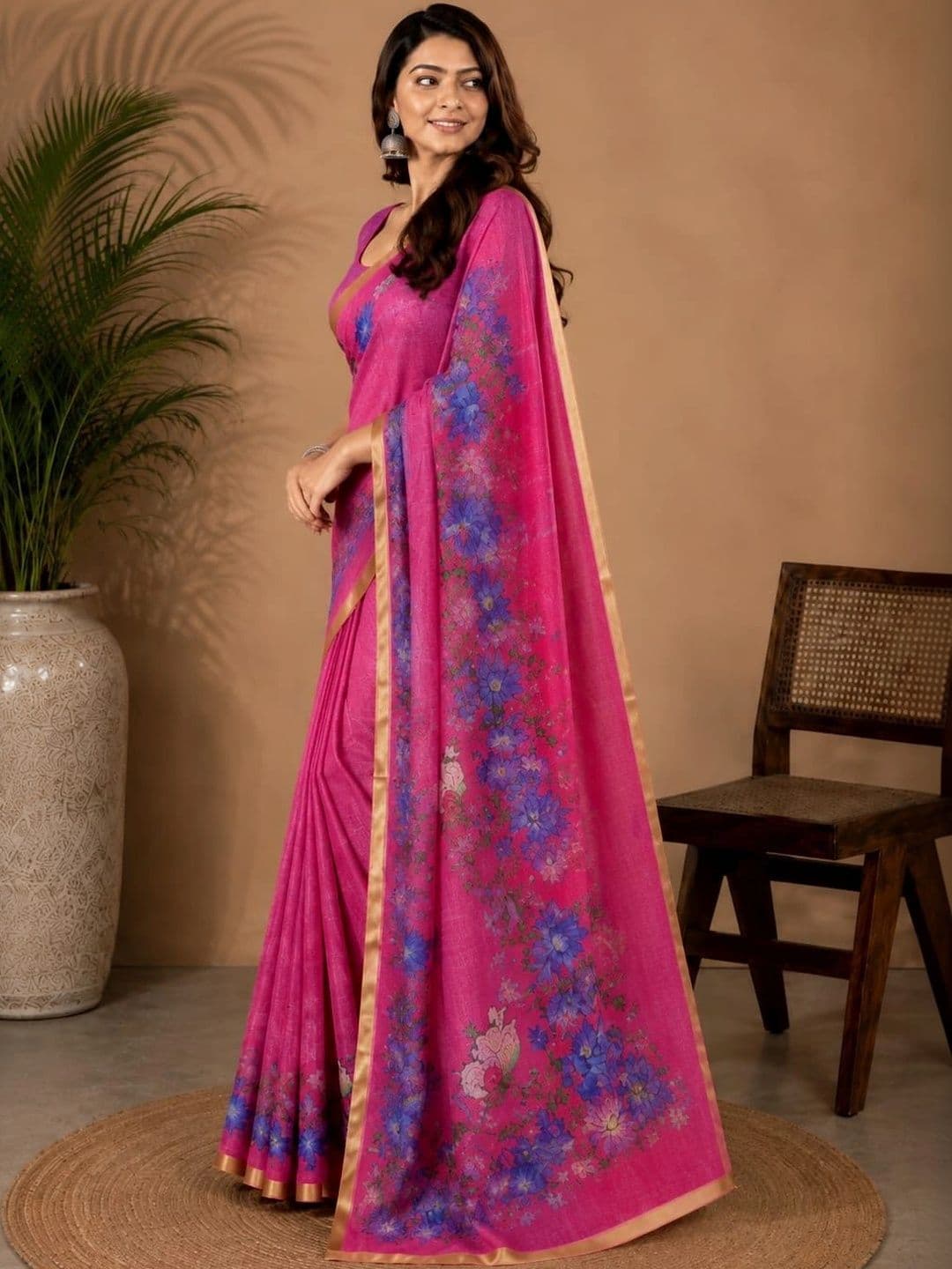 SHRIJAMYAHAM Floral Linen Blend Saree thumbnail 4