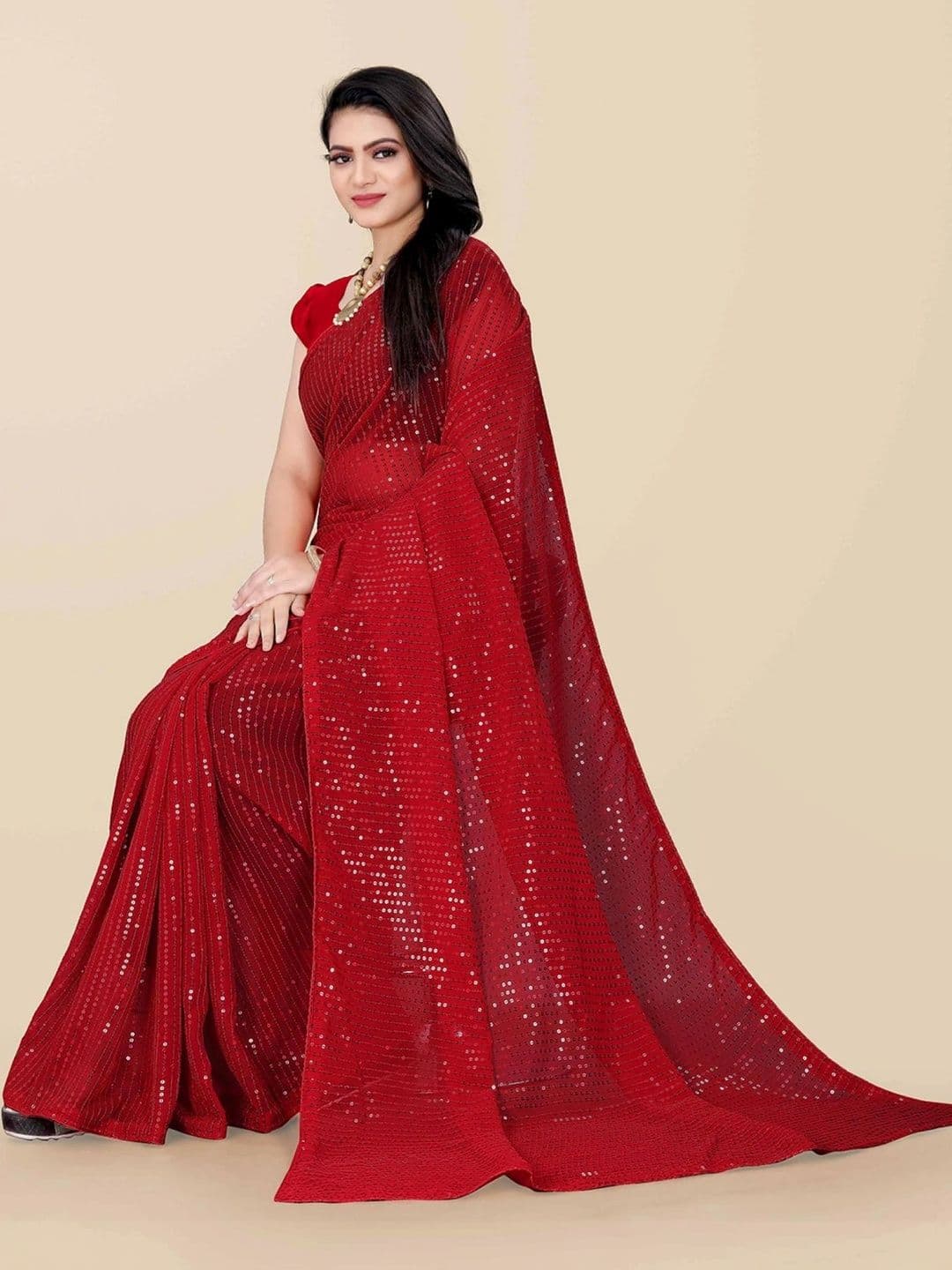 FashionsEye Embellished Sequinned Poly Georgette Designer Saree thumbnail 3