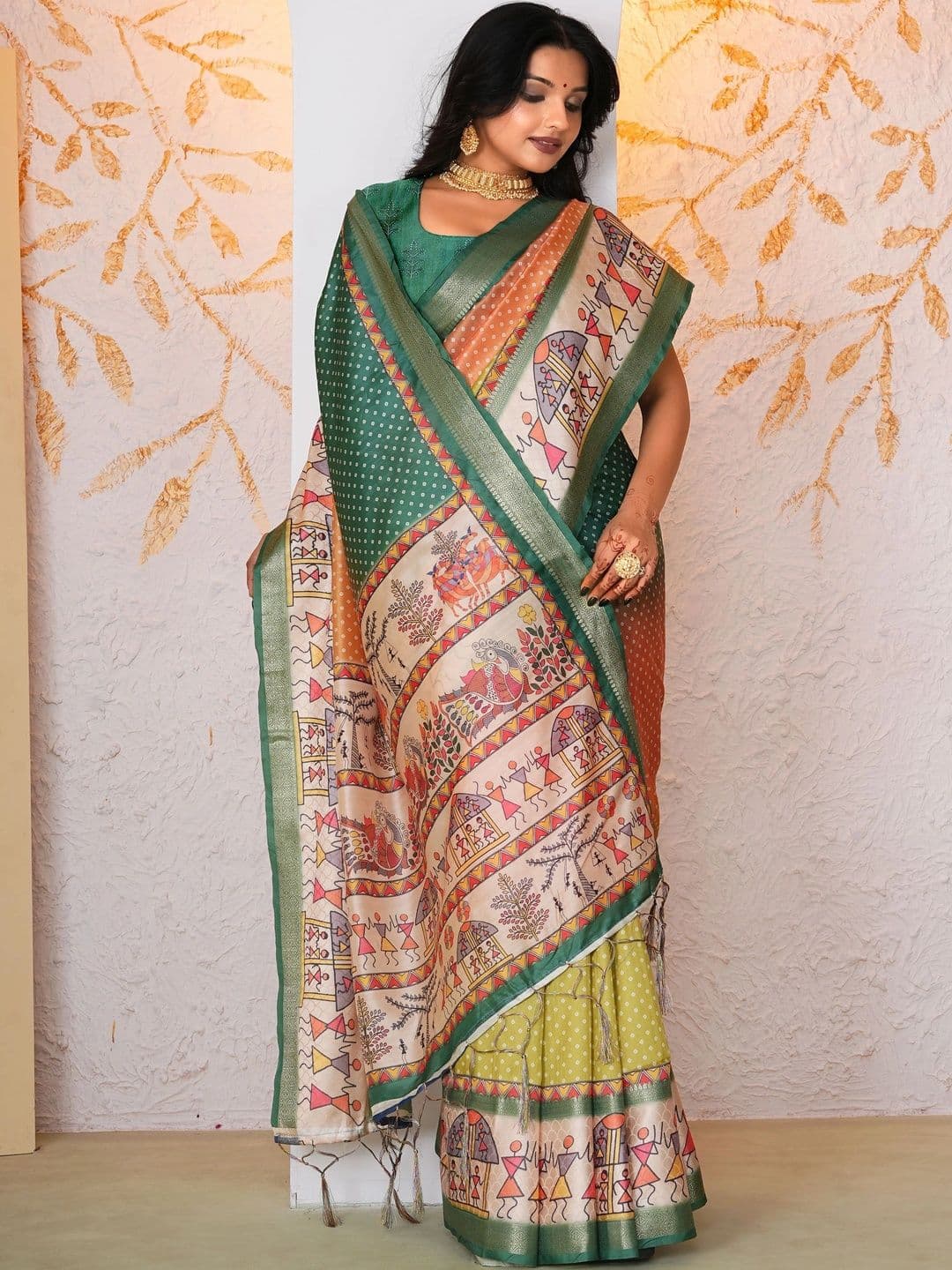 NARIVESH TRENDS Warli Silk Blend Saree thumbnail 4