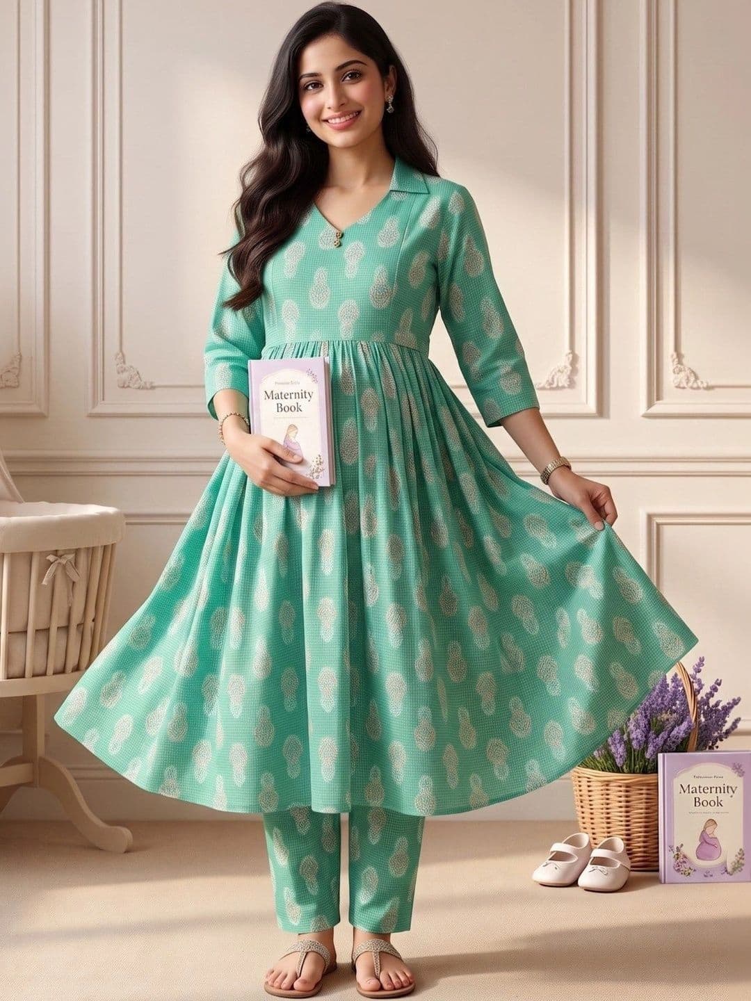 DUMMY SHAPE Women Floral Maternity Kurta with Trousers thumbnail 5