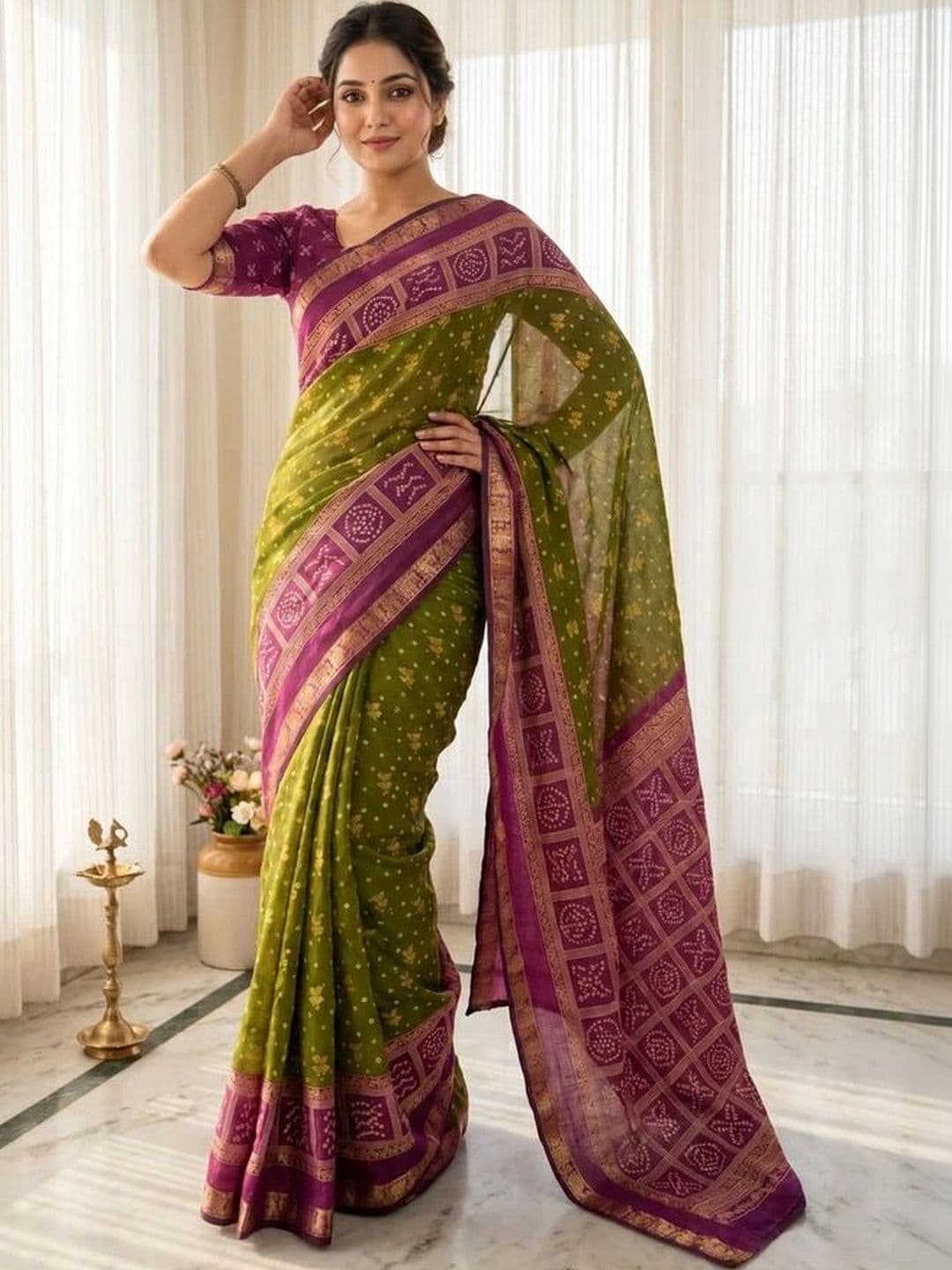 NARIVESH TRENDS Bandhani Zari Saree - view 1