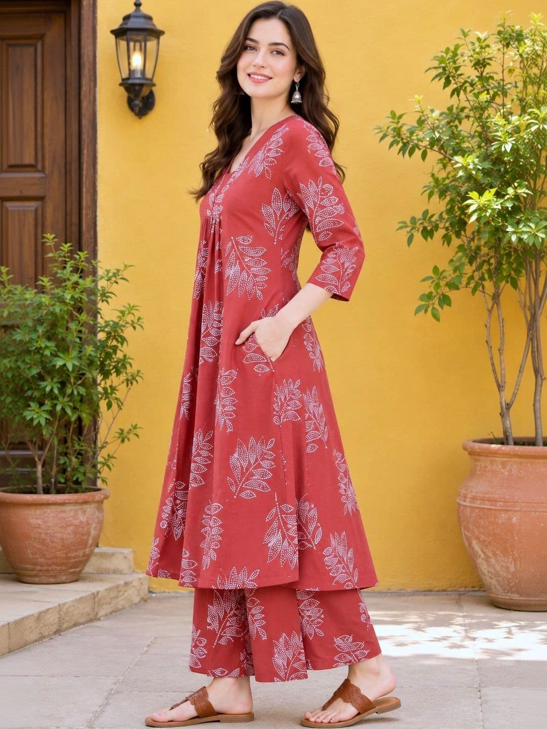 EVANORA Women Floral Printed Regular Kurta with Palazzos thumbnail 2