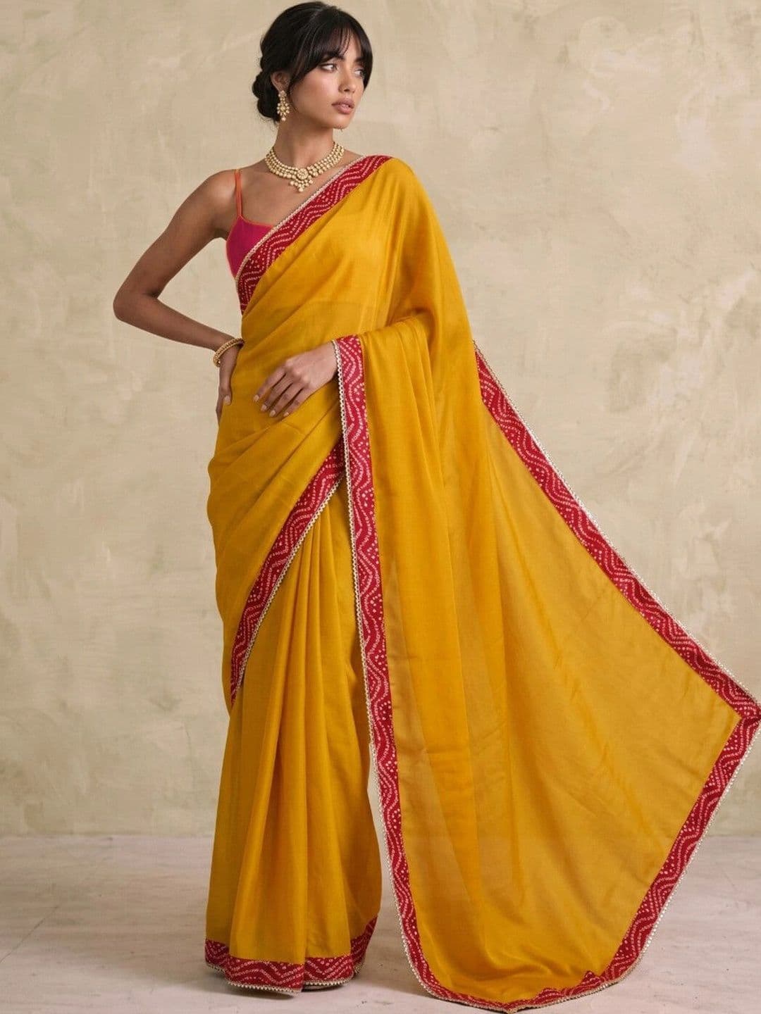 SAARA Bandhani Silk Blend Saree thumbnail 3