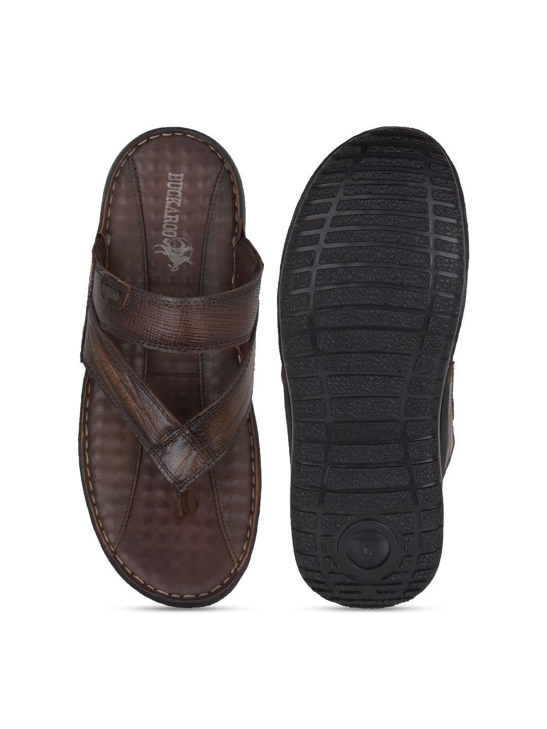 Buckaroo Men Brown & Black Leather Comfort Sandals thumbnail 6