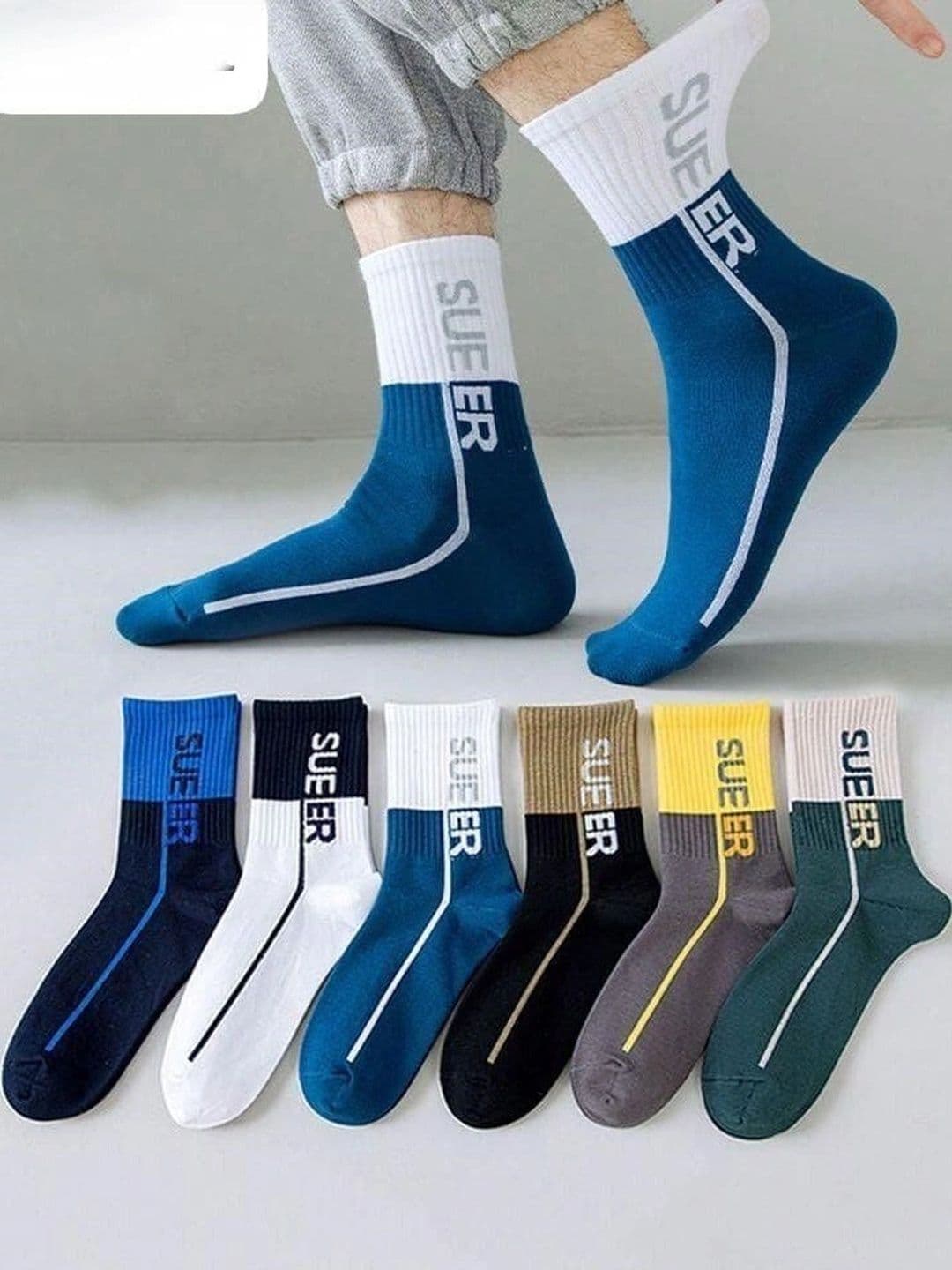 REDCARP Men Pack of 6 Cotton Colourblocked Above Ankle Socks - view 1