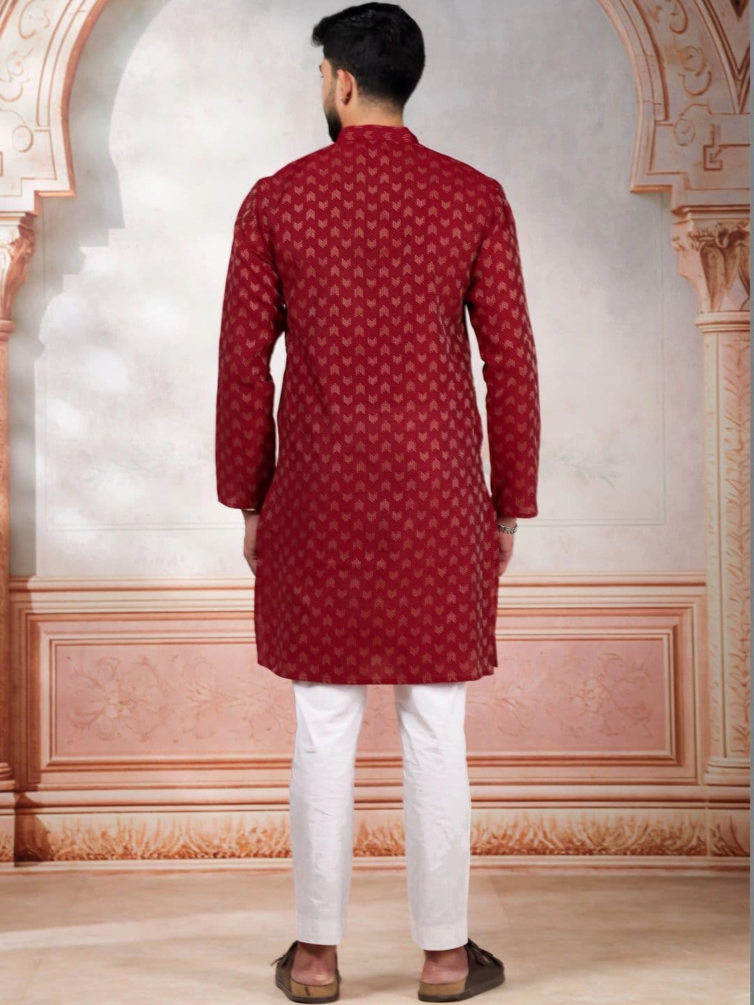 Koshin Geometric Embroidered Mandarin Collar Thread Work Straight Kurta thumbnail 3