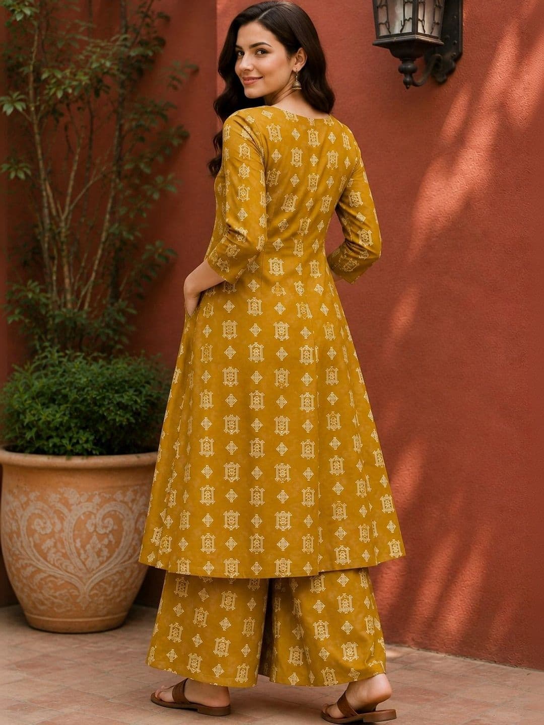EVANORA Women Ethnic Motifs Printed Empire Kurta with Palazzos thumbnail 2