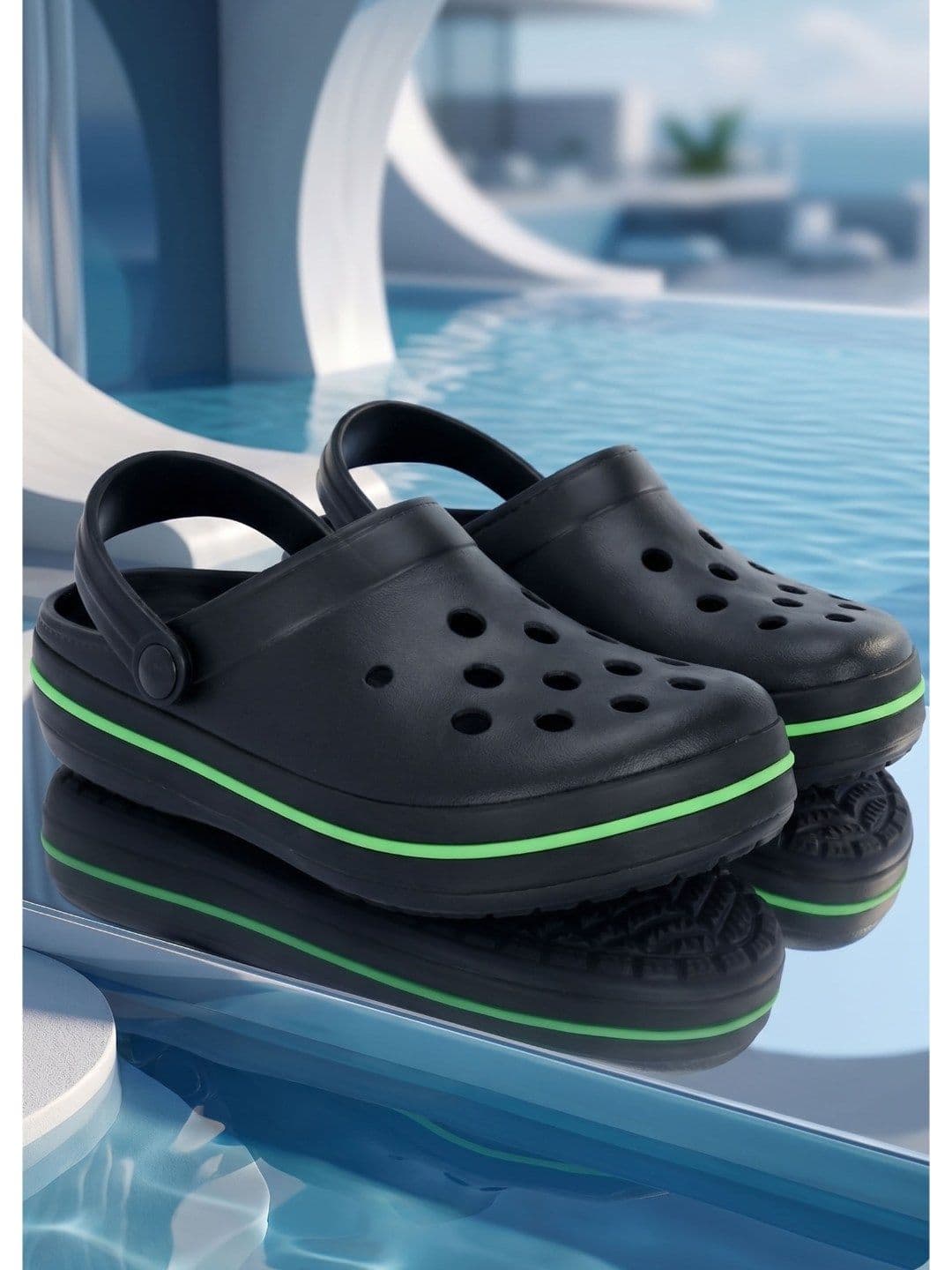 HRX by Hrithik Roshan Men Black & Green Rubber Clogs - view 1