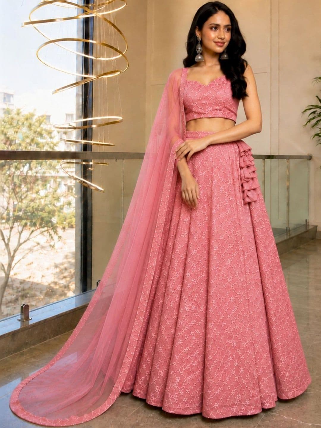 HOUSE OF JAMOTI Embroidered Thread Work Ready to Wear Lehenga & Blouse With Dupatta thumbnail 2