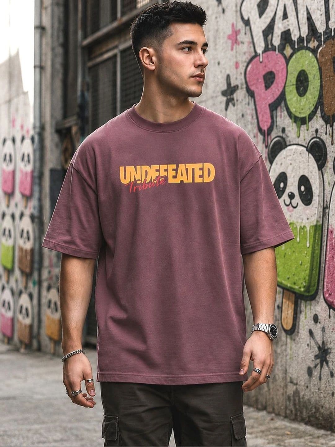 PANDA POPS Men Typography Printed Drop-Shoulder Sleeves T-shirt - view 1