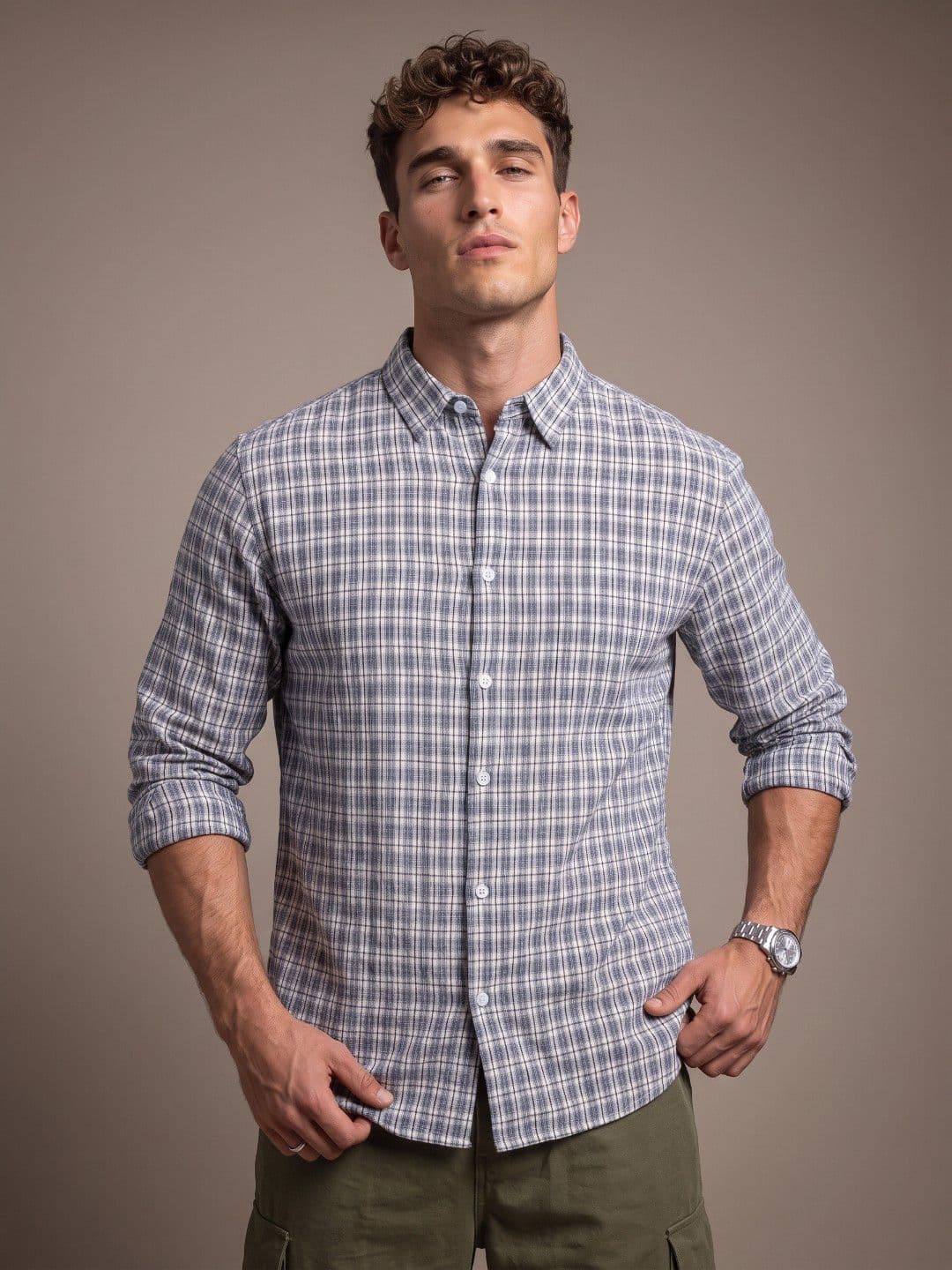 glitchez Pure Cotton Checked Relaxed Fit Casual Shirt thumbnail 5