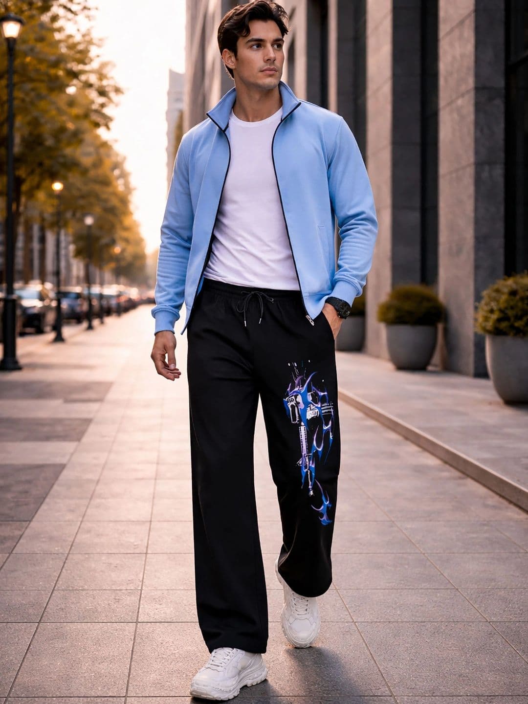 HERE&NOW Men Regular Fit Graphic Print Training Track Pants thumbnail 2