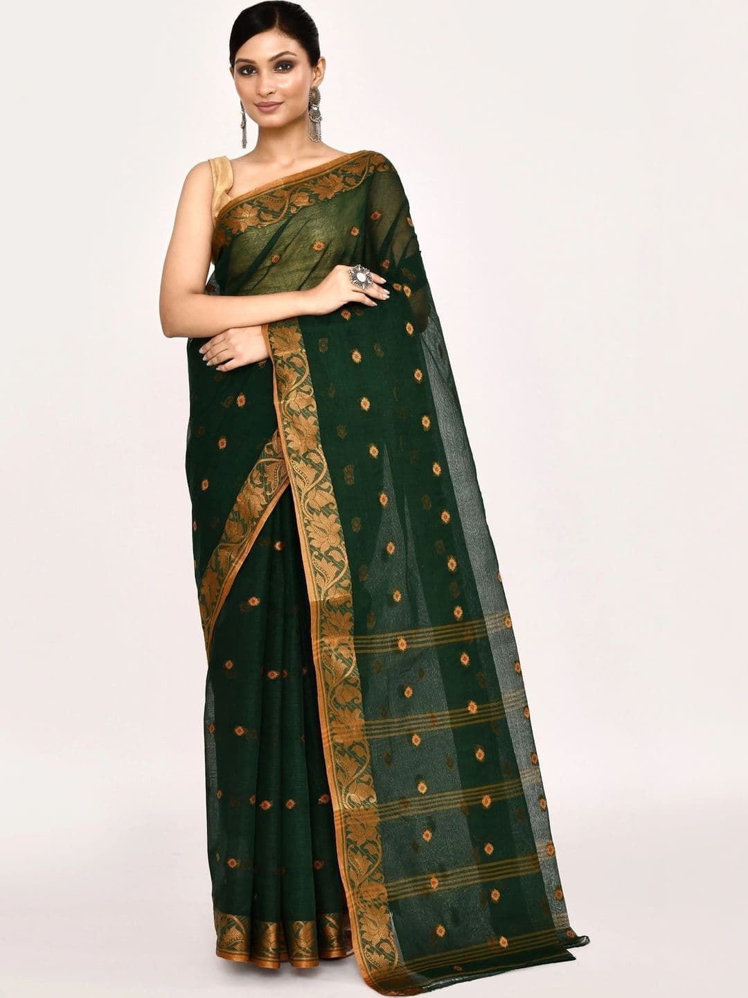 TANTSHREE Woven Design Zari Pure Cotton Saree - view 1