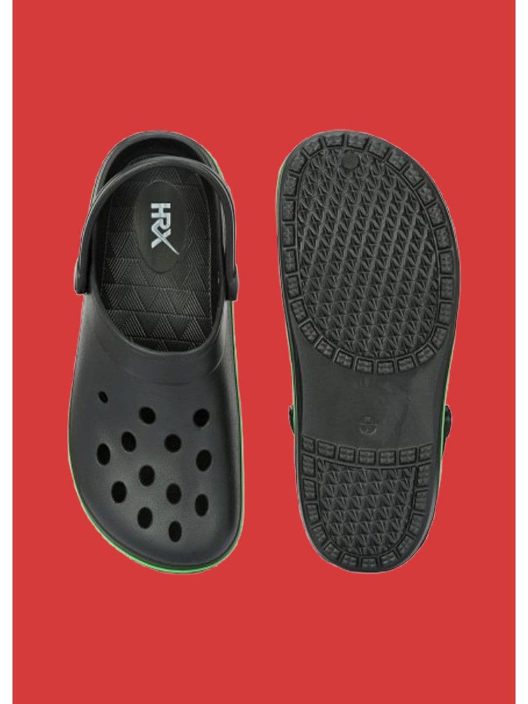 HRX by Hrithik Roshan Men Black & Green Rubber Clogs thumbnail 3