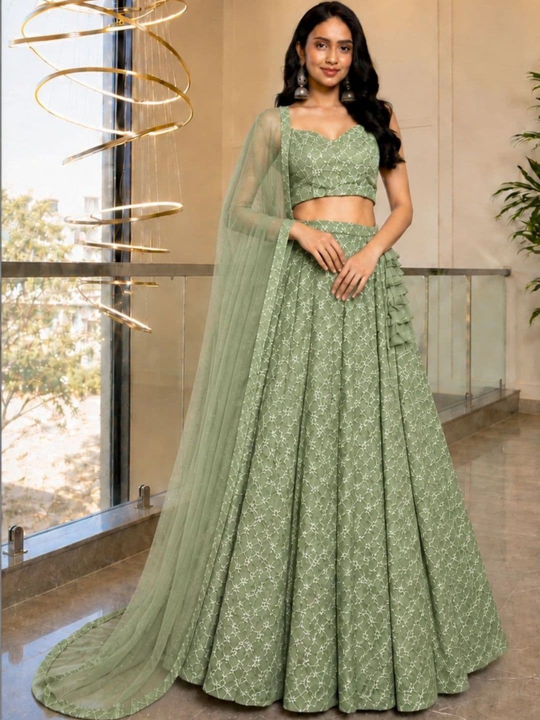 HOUSE OF JAMOTI Embroidered Thread Work Ready to Wear Lehenga & Blouse With Dupatta thumbnail 5