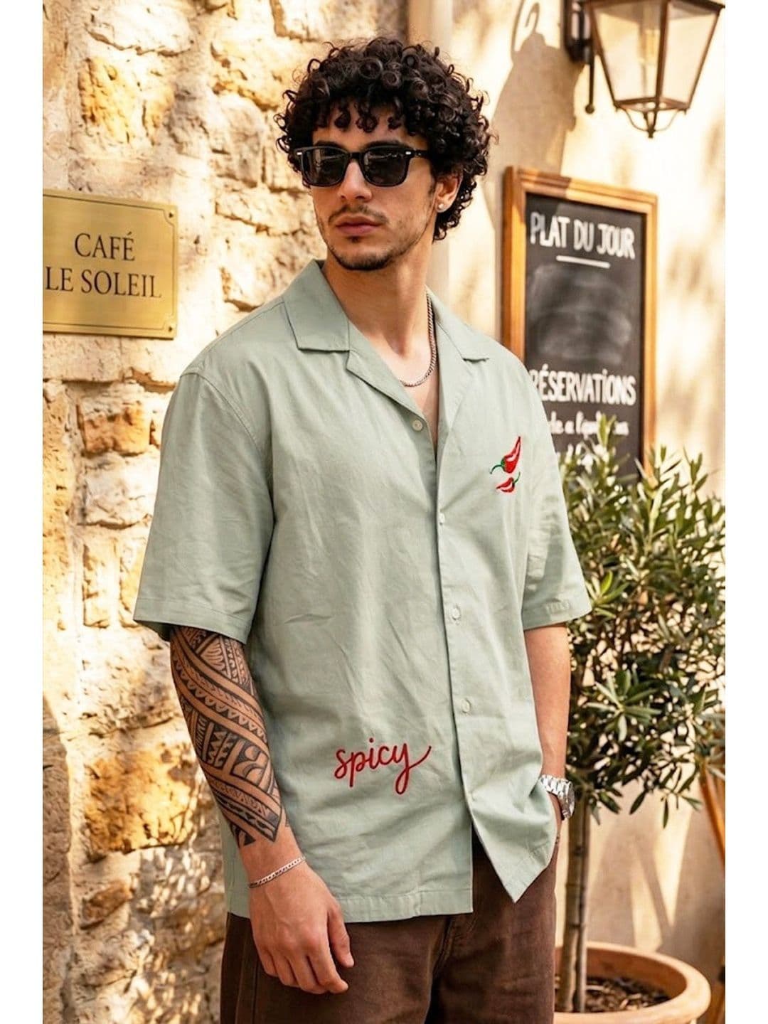 VEIRDO Men Oversized Fit Camp Collar Cotton Casual Shirts thumbnail 5
