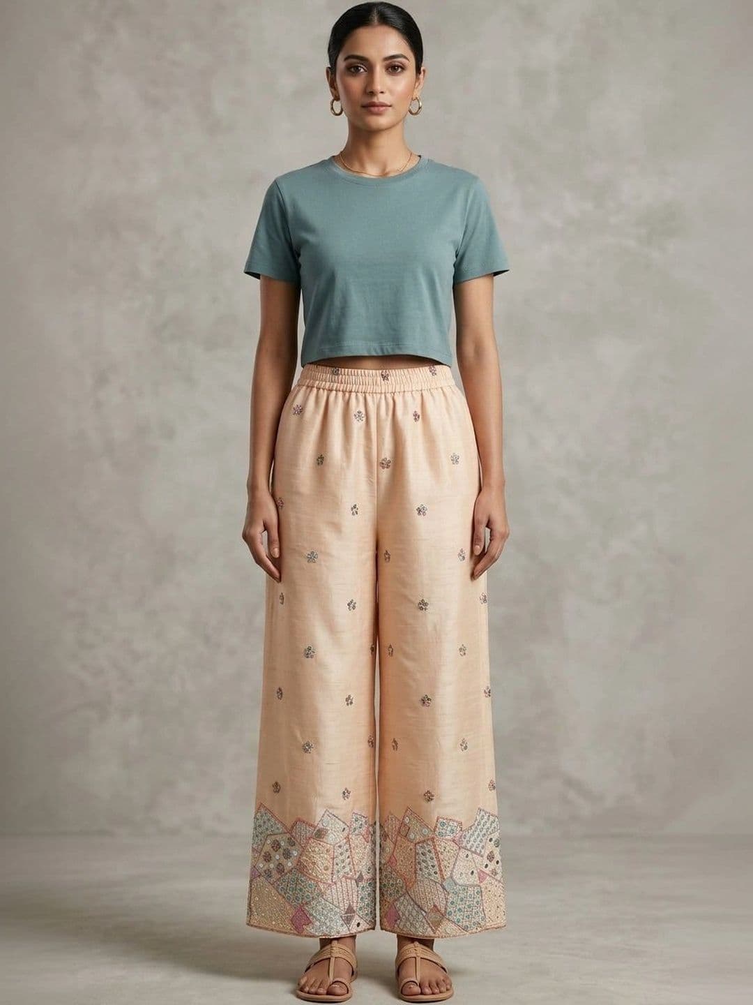 AVEE FASHION Women Ethnic Motifs Embroidered Knitted Ethnic Palazzos - view 1