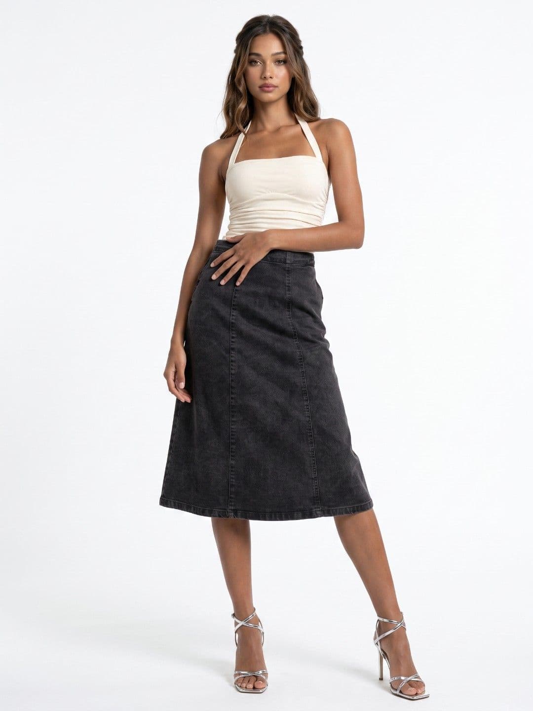 glitchez Women Washed Midi A-Line Skirt thumbnail 6