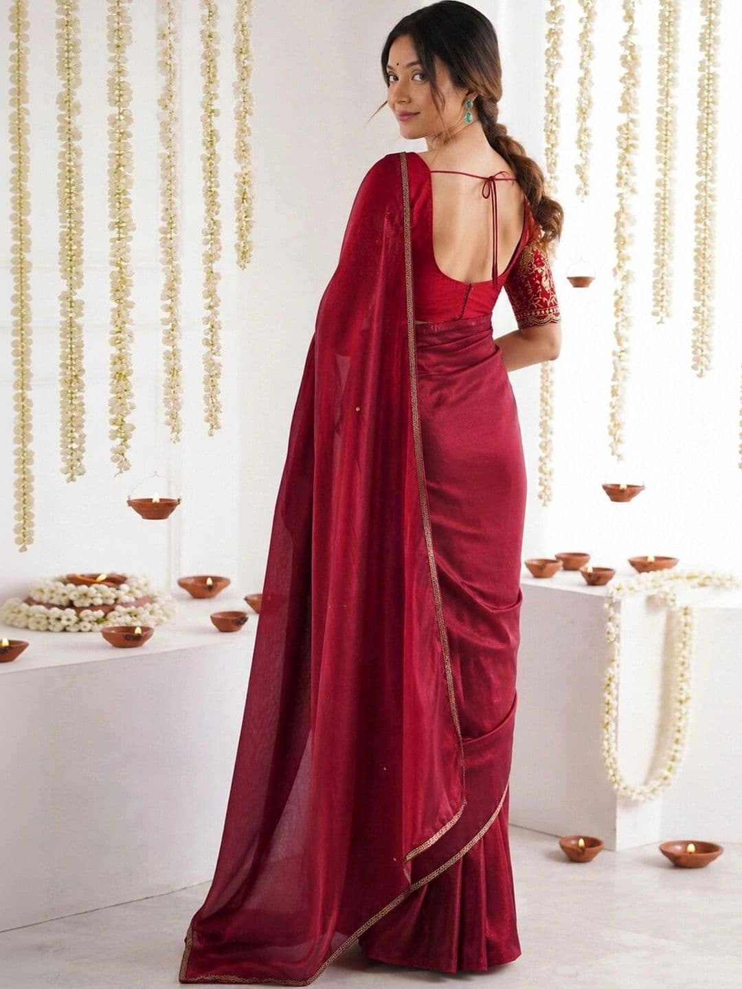 Satrani Embroidered Tissue Saree thumbnail 6