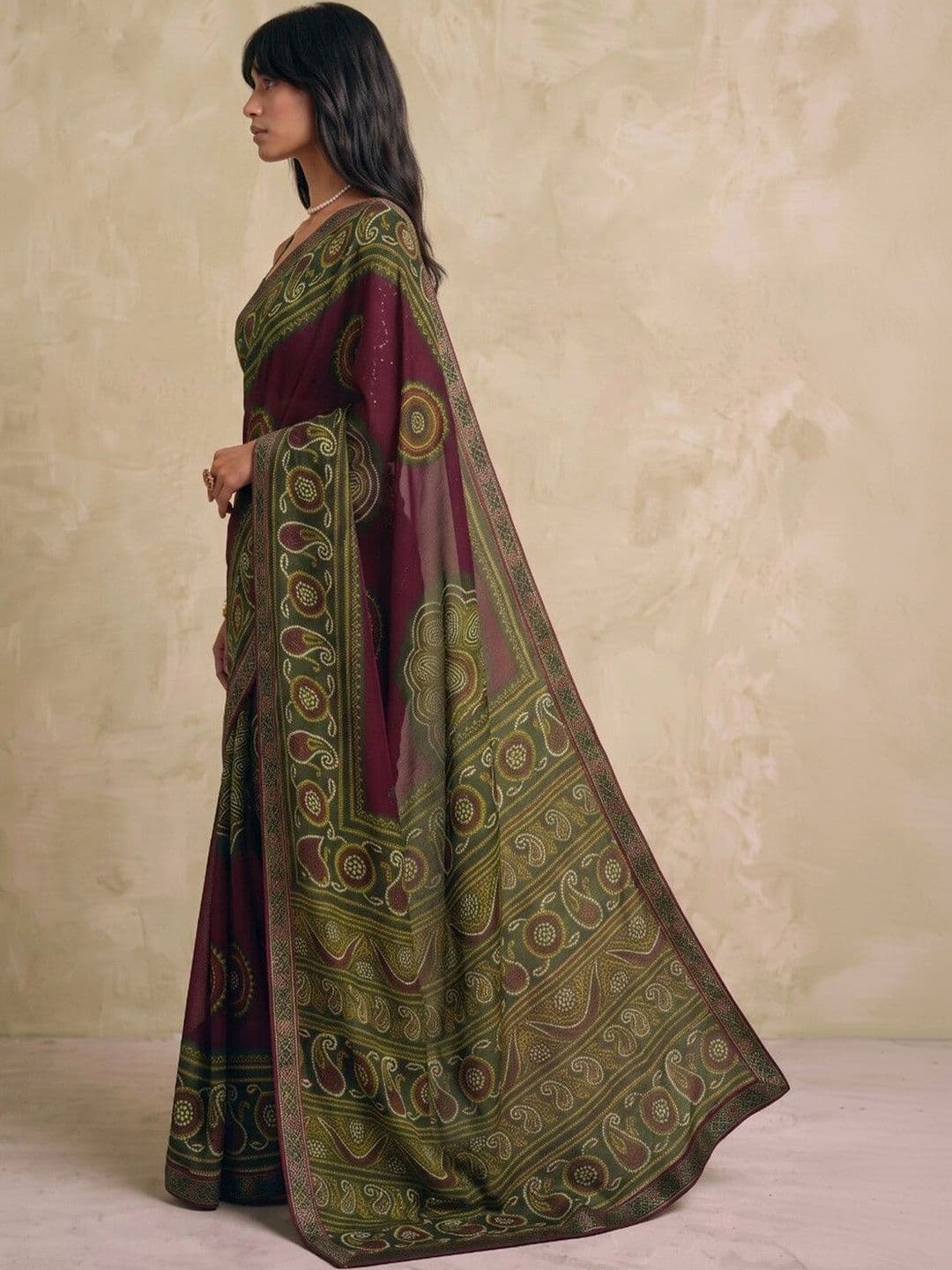 SAARA Bandhani Pure Georgette Saree thumbnail 2