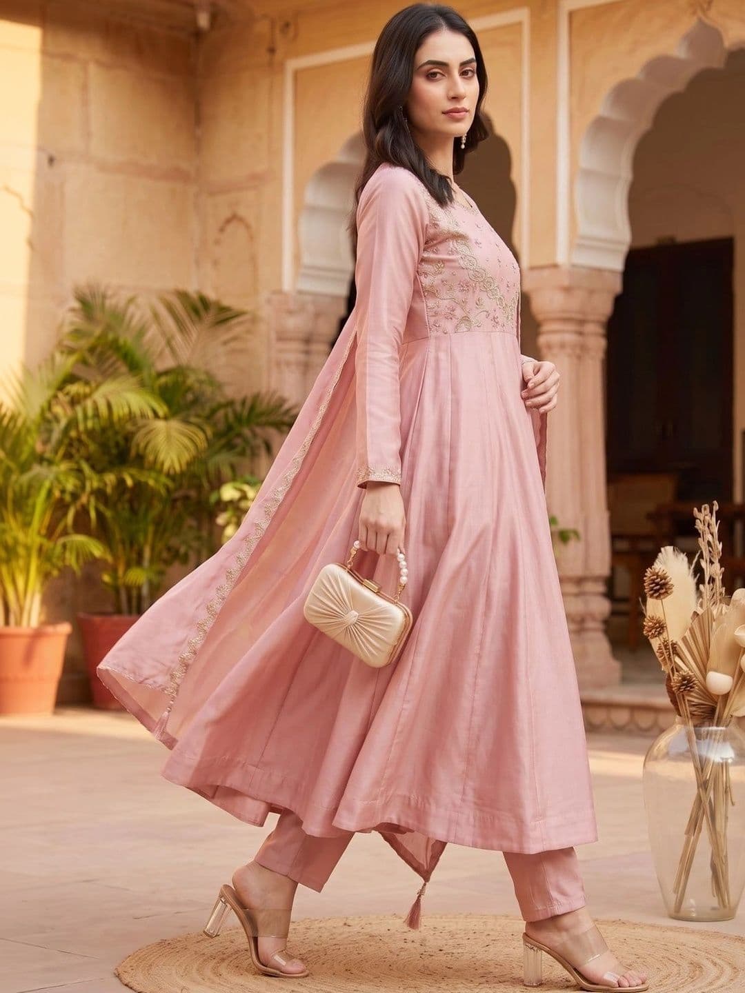 KALINI Women Ethnic Motifs Embroidered Empire Kurta with Trousers & With Dupatta thumbnail 2